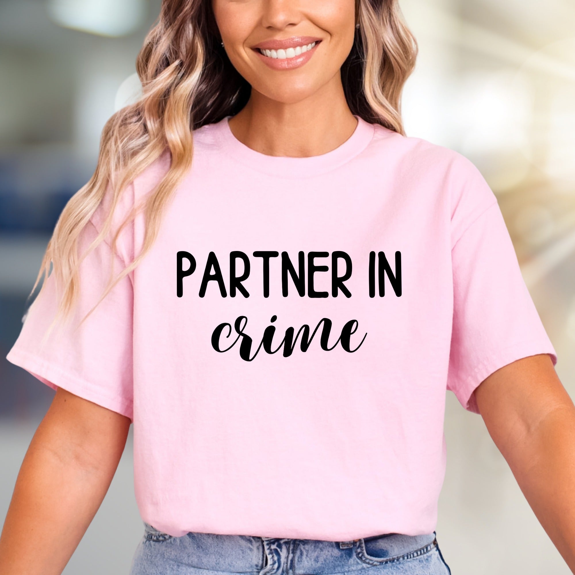"Partner in Crime" Friendship Graphic Tee, A Playful Pick for Best Friends
