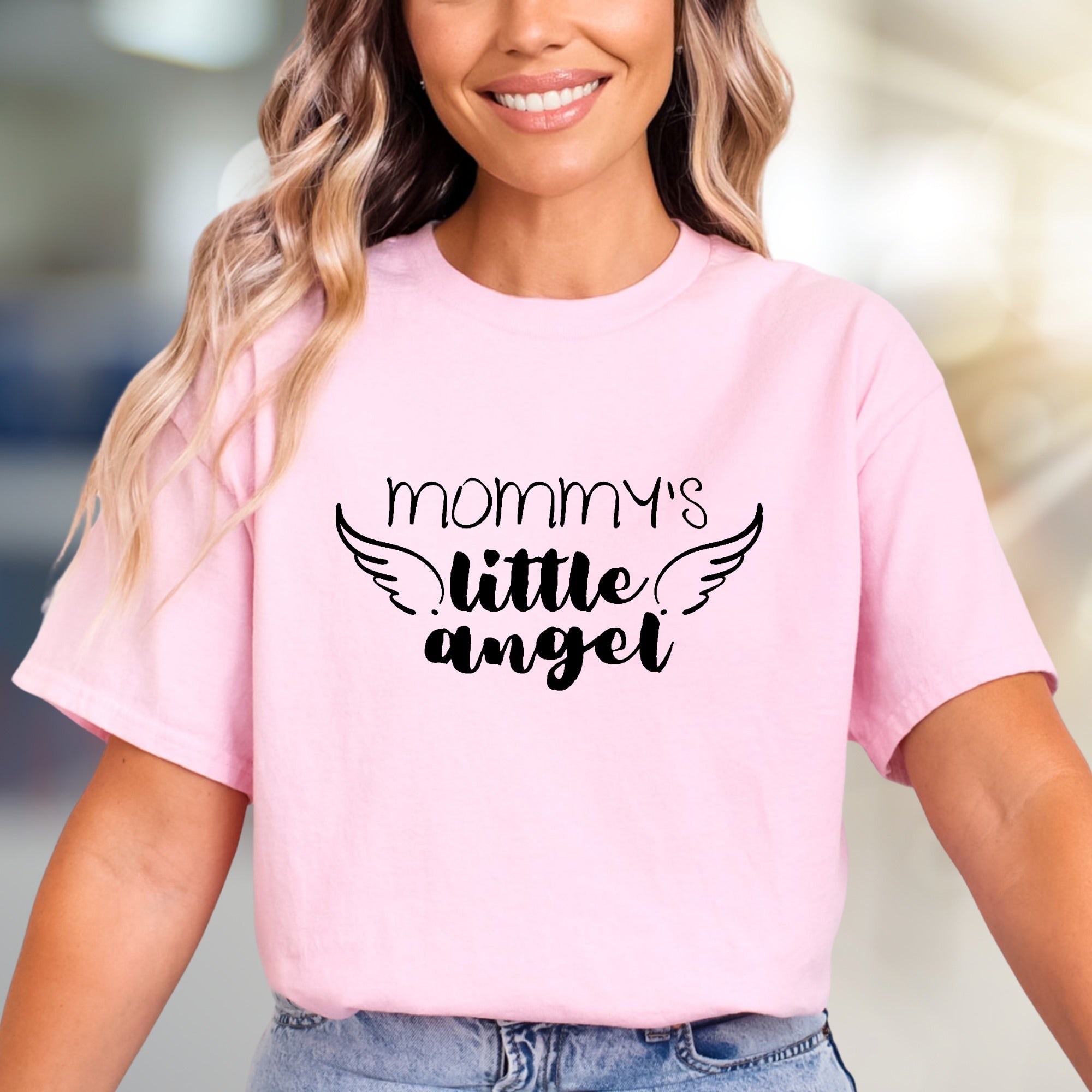 "Mommy's Little Angel" Whimsical Graphic Tee, A Parental Love Pick for New Moms