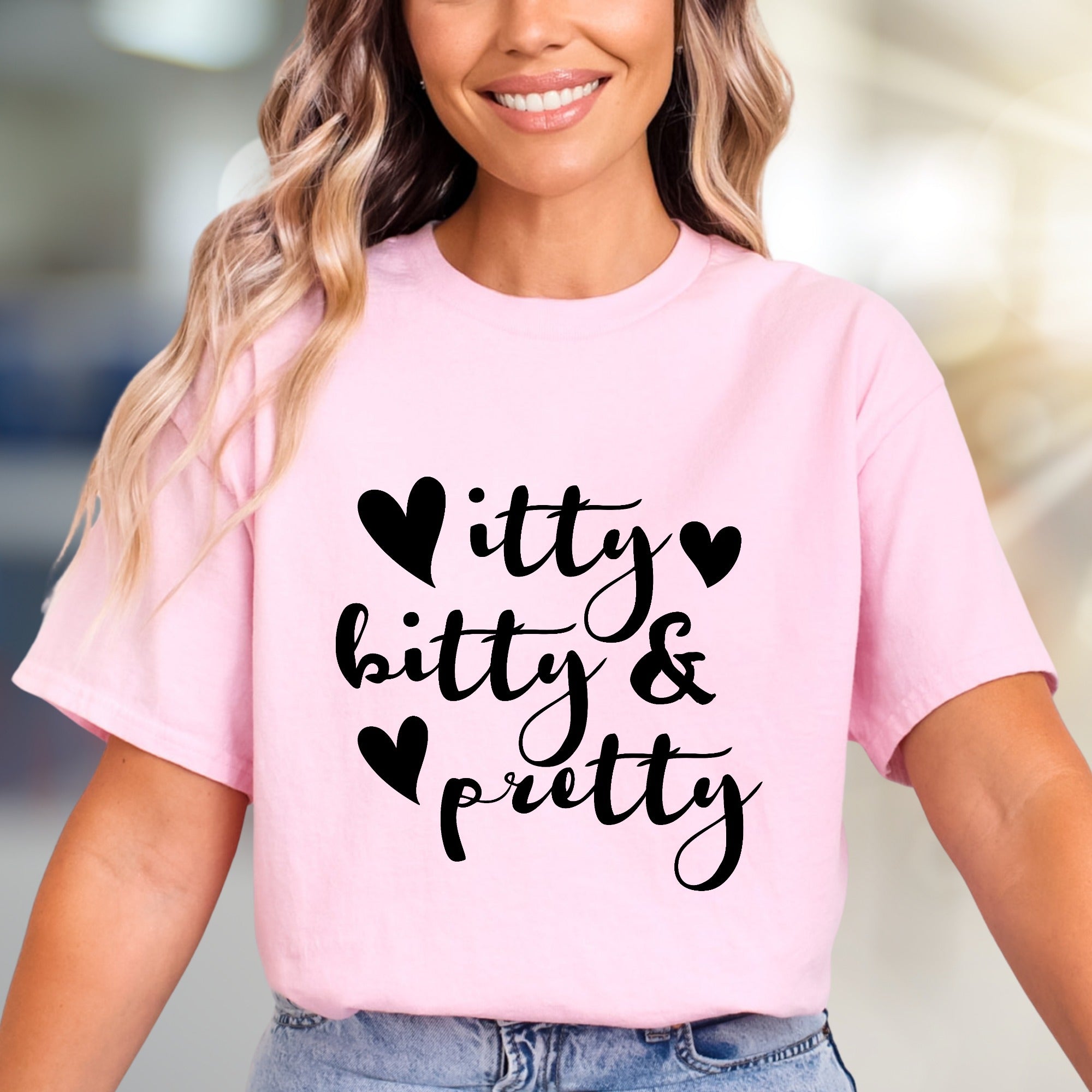"♥ itty bitty & pretty ♥" Cute Script Graphic Tee, a Girly Chic Pick for Sweethearts