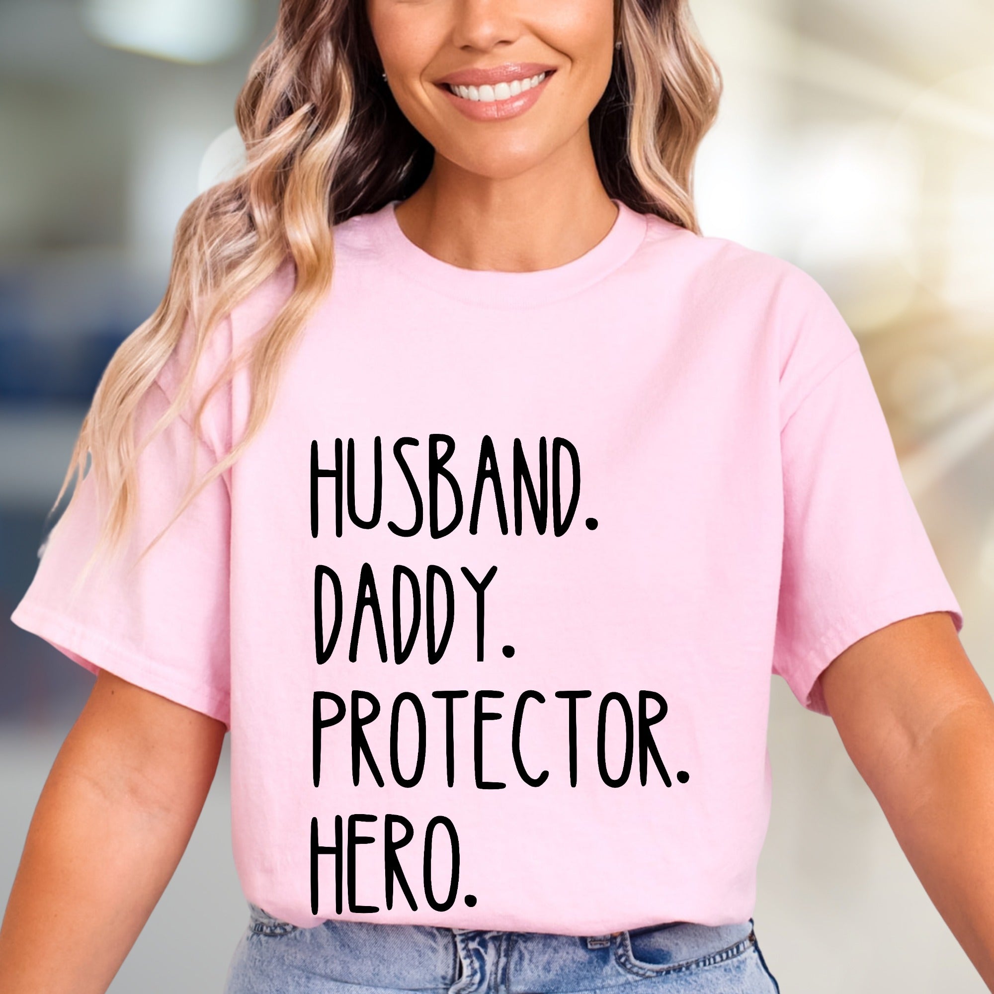 "Husband. Daddy. Protector. Hero." Father's Day Graphic Tee, a Family Love Pick for Dads