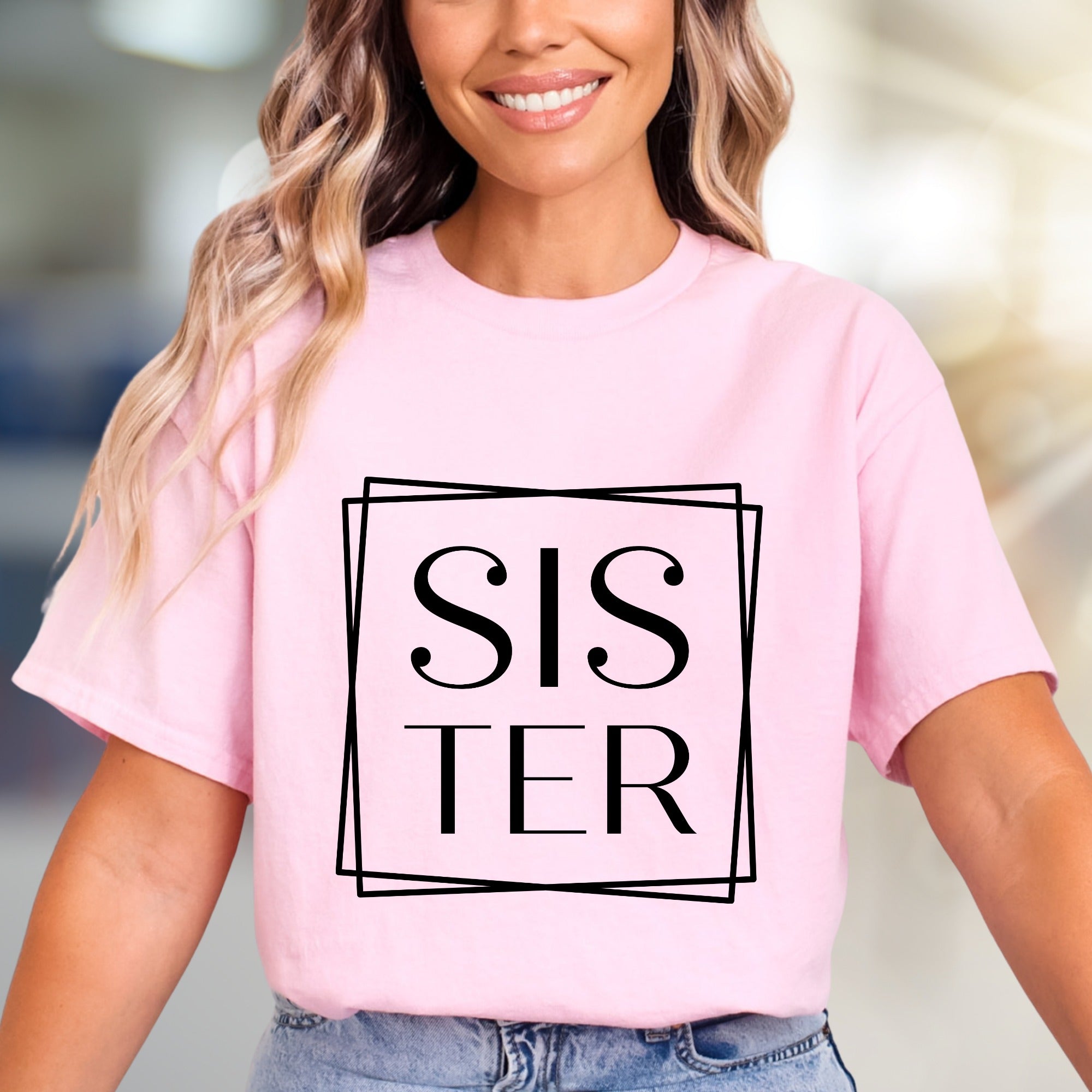 "SISTER" Geometric Graphic Tee, a Modern Family Pick for Loved Ones