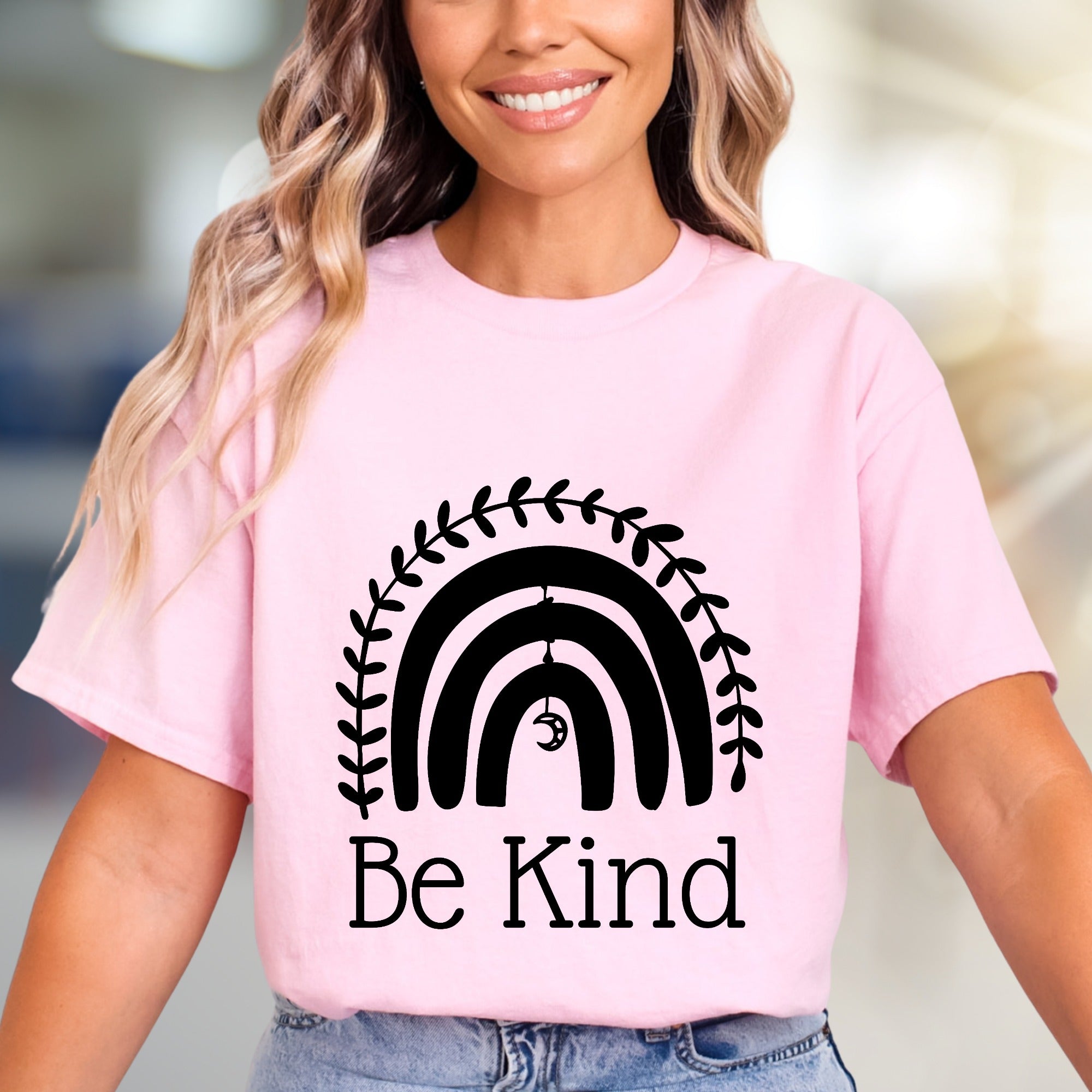 "Be Kind" Boho Rainbow Graphic Tee, a Compassionate Pick for Everyday Wear