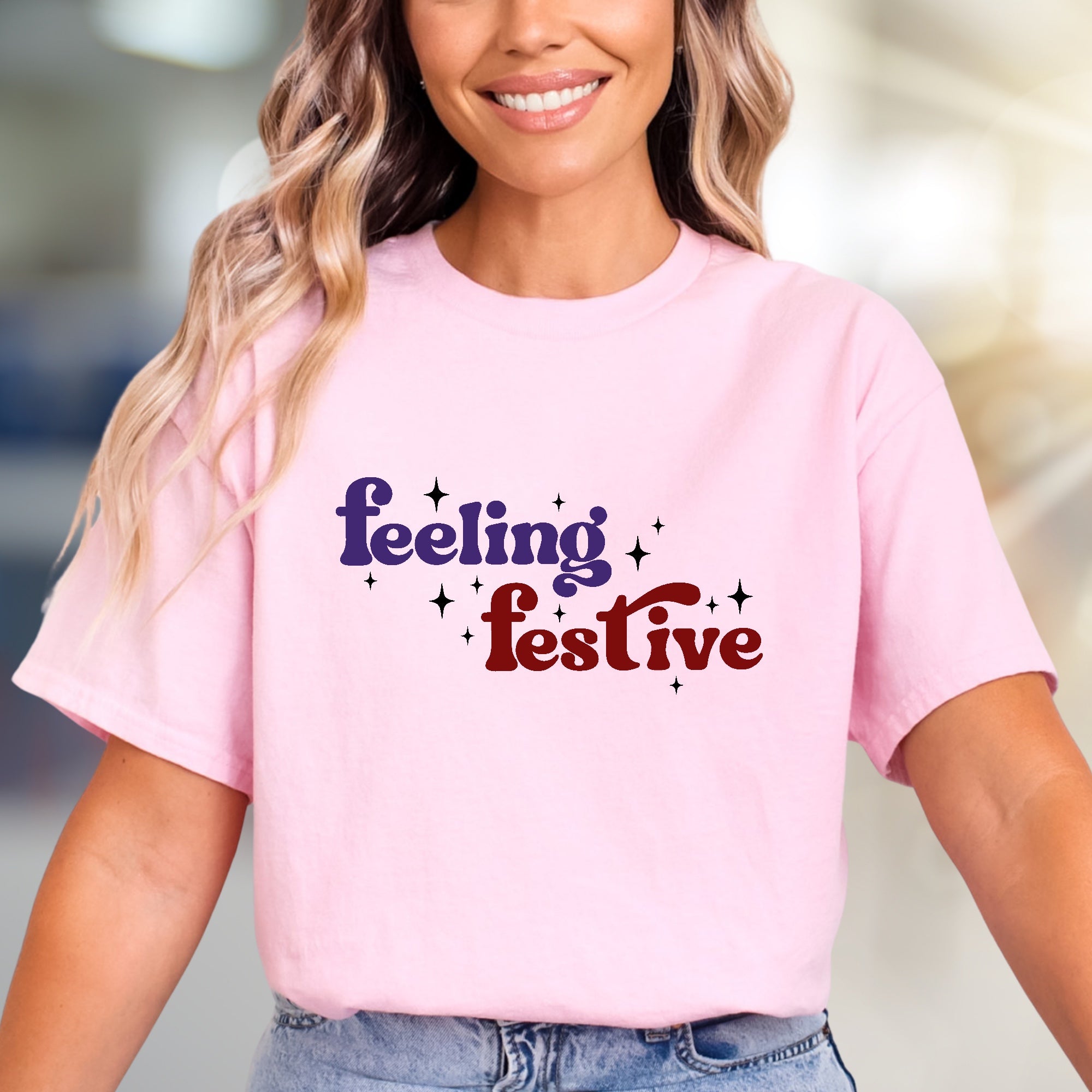 "Feeling Festive" Groovy Graphic Tee, a Holiday Vibe Pick for Celebration Enthusiasts