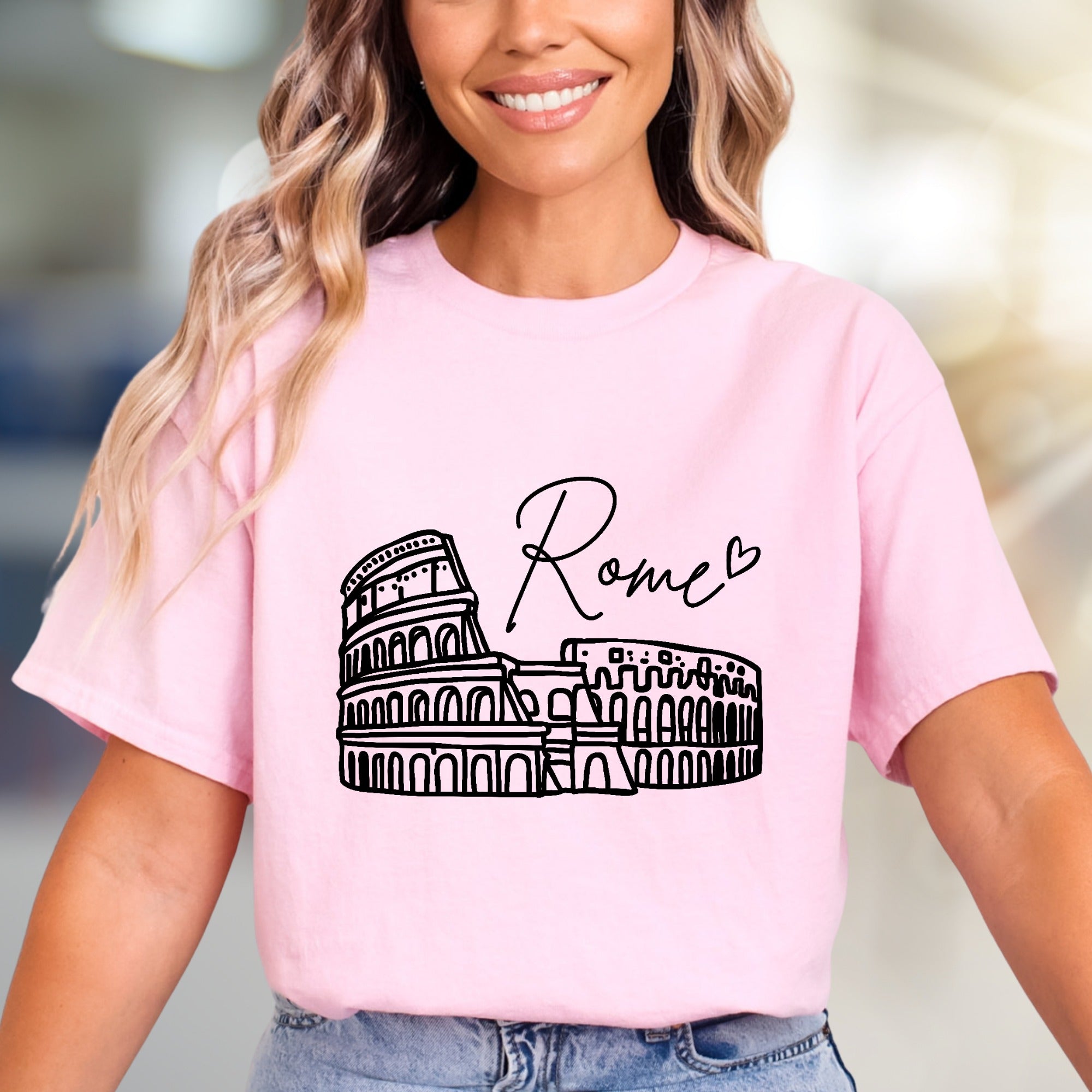 "Rome" Colosseum Outline Graphic Tee, a Travel Souvenir for Culture Lovers
