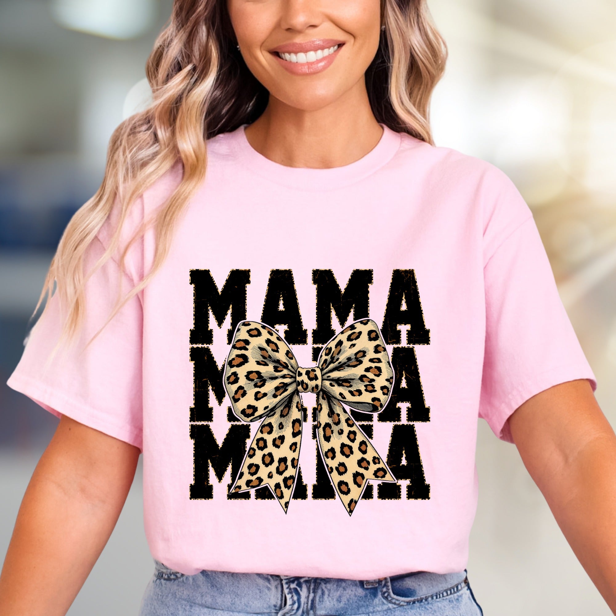 "MAMA" Leopard Bow Graphic Tee, a Chic Statement for Modern Moms