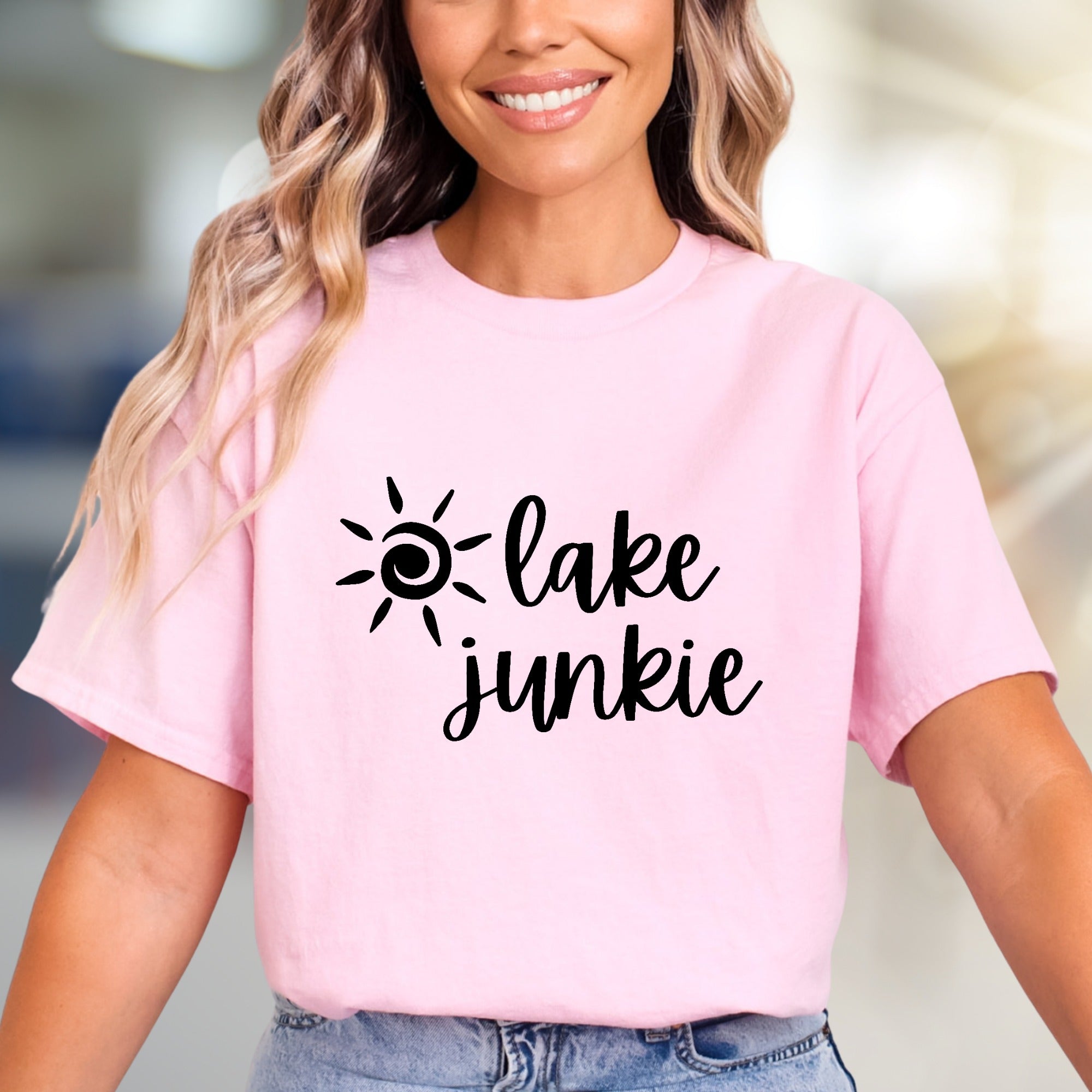 "lake junkie" Summer Lake Graphic Tee, a Water Lover's Pick for Casual Wear