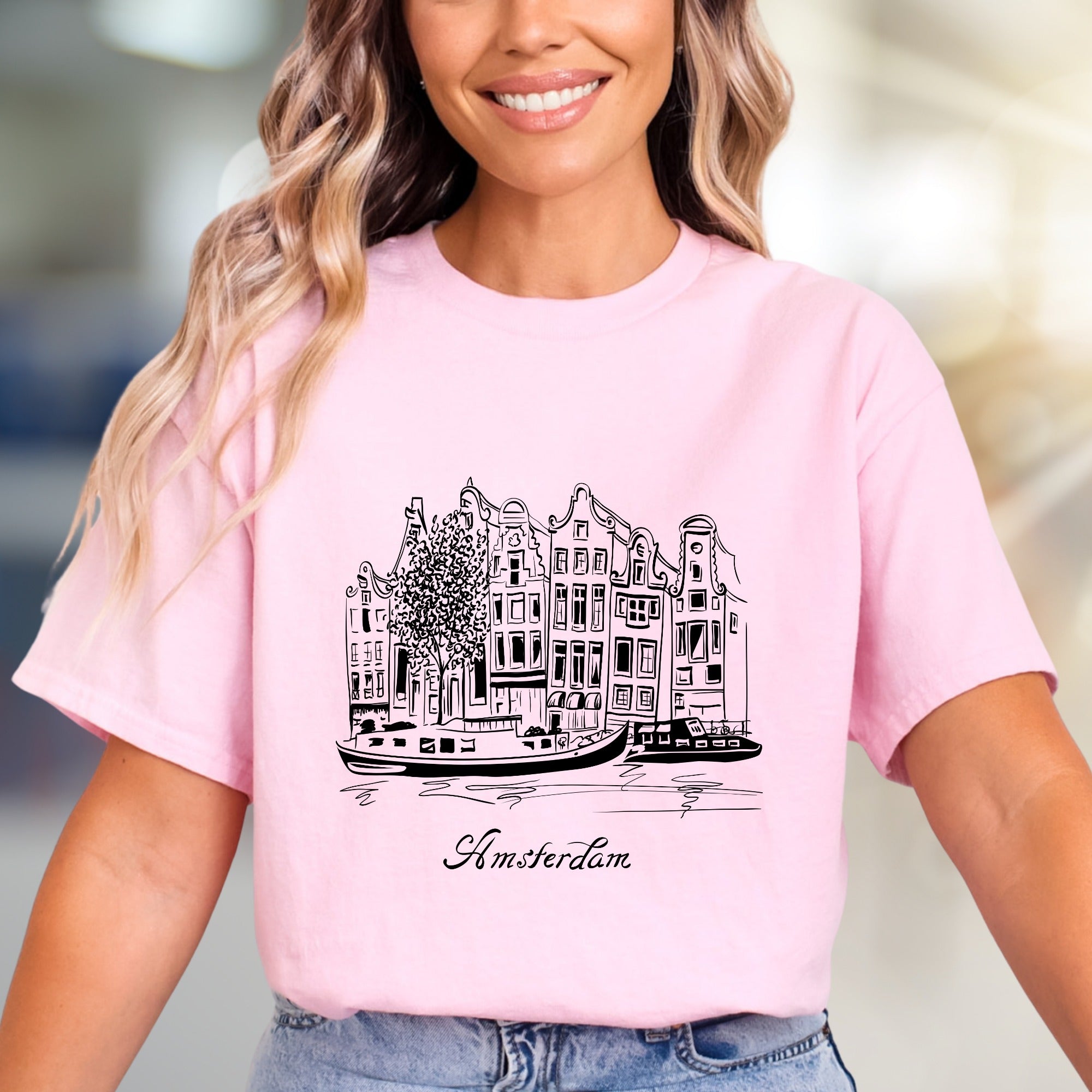 "Amsterdam" Canal City Graphic Tee, a Travel Souvenir Pick for Wanderers