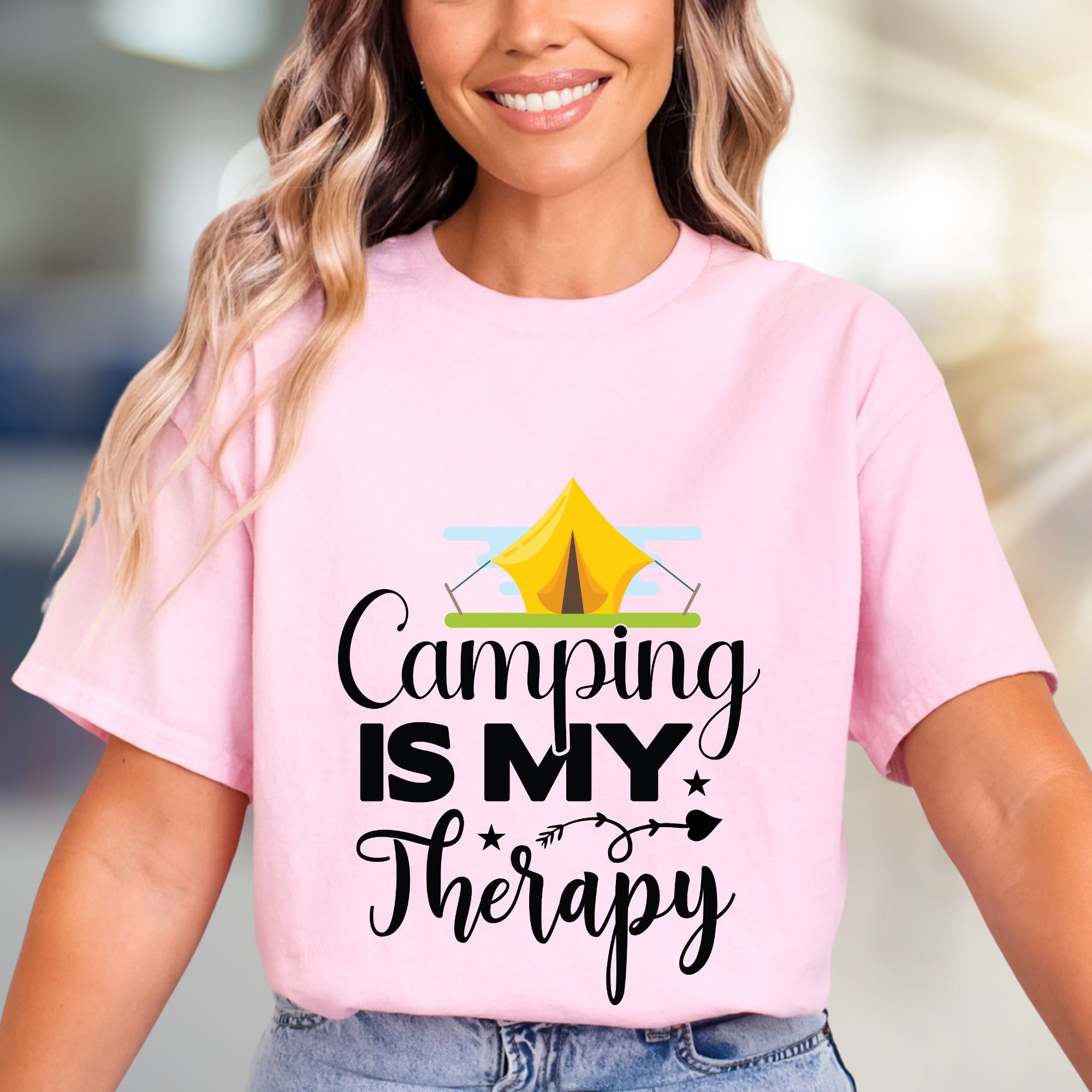 "Camping Is My Therapy" Outdoor Adventure Graphic Tee, a Nature-Lover's Pick for Casual Wear