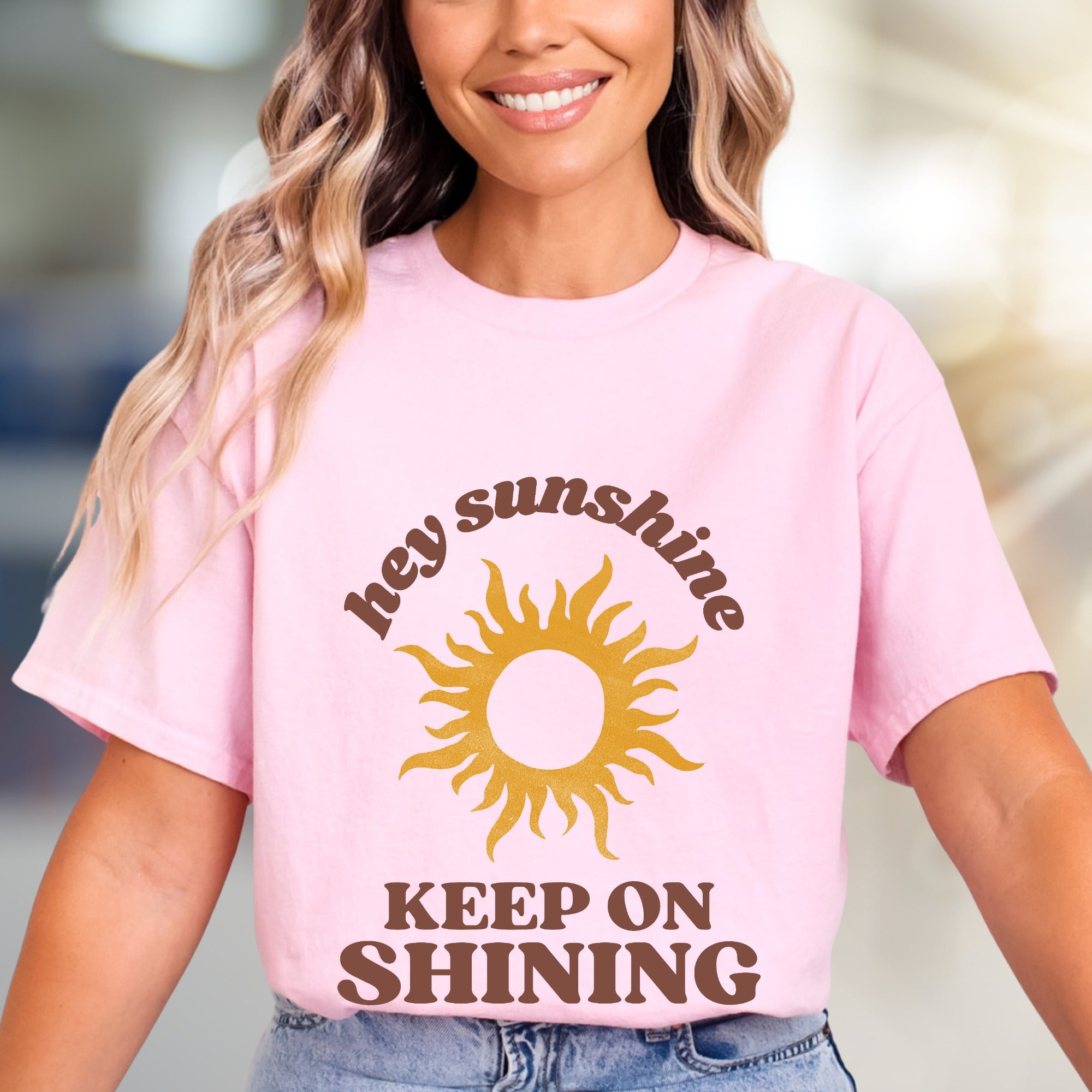 "Hey Sunshine Keep on Shining" Sunny Graphic Tee, a Positive Vibe Essential
