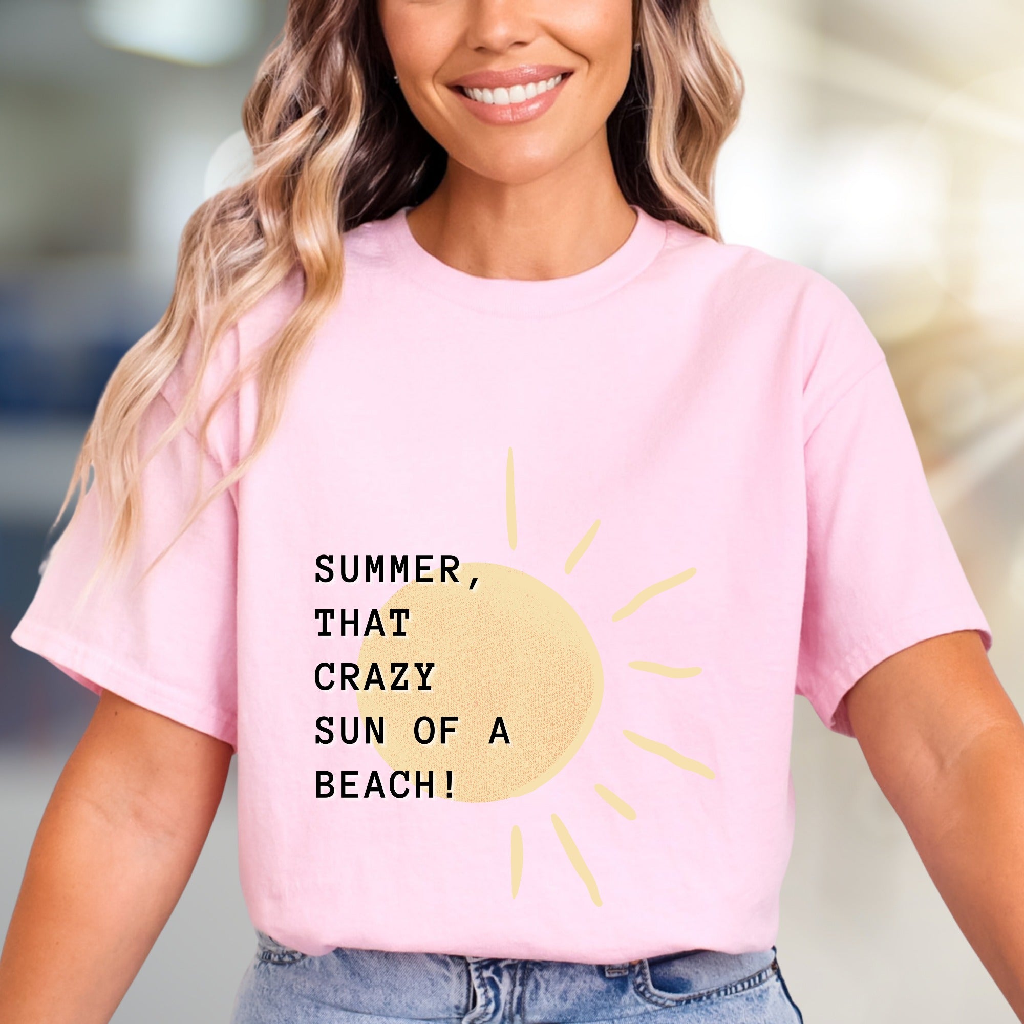 “SUMMER, THAT CRAZY SUN OF A BEACH!” Funny Sun Graphic Tee, a Vacation Humor Pick for Beach Lovers