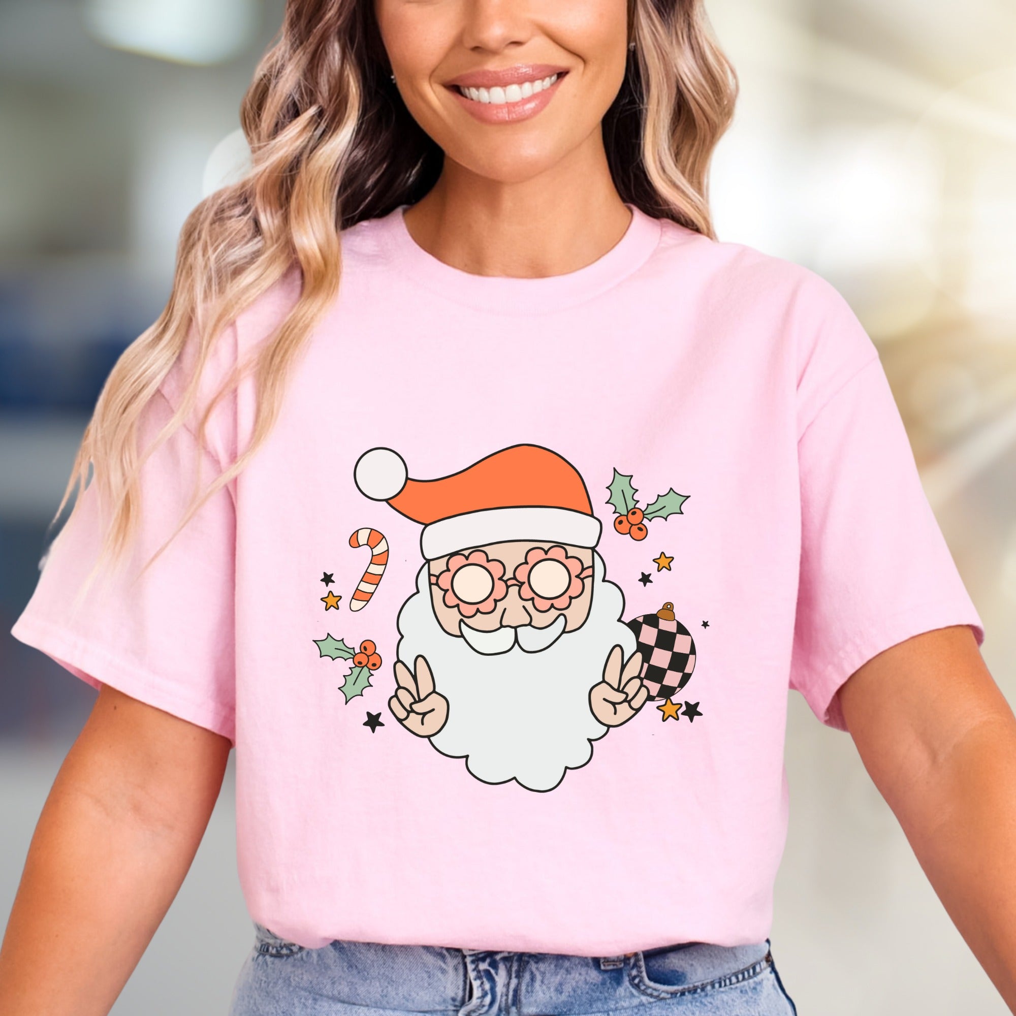 Funky Santa Peace Sign Holly Jolly Christmas Graphic Tee, a Retro Holiday Pick for Everyone