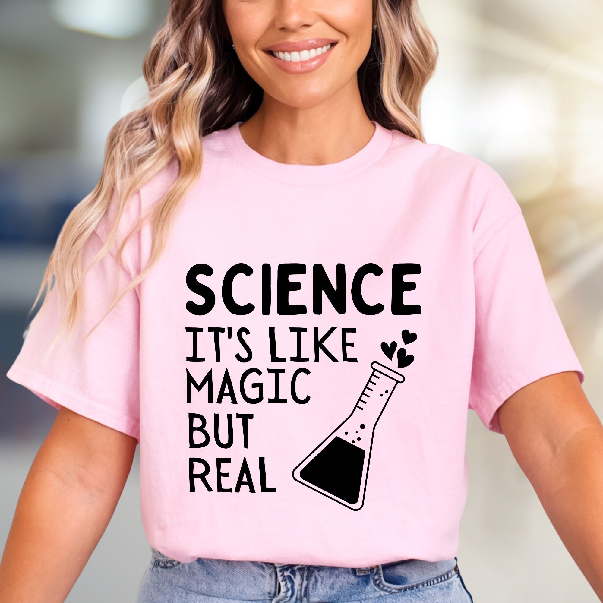 "Science It's Like Magic But Real" Lab Beaker Graphic Tee, a Quirky STEM Pick for Enthusiasts