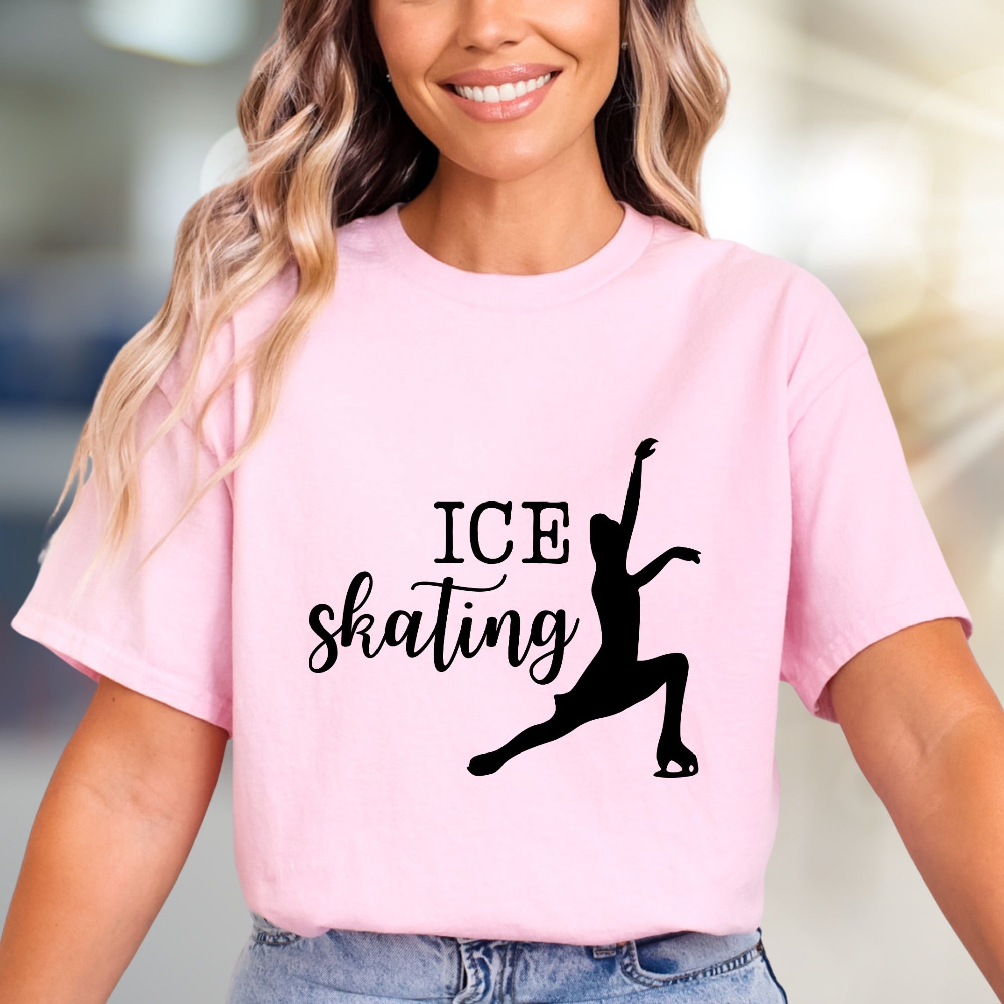 “ICE Skating” Elegant Skater Graphic Tee, a Winter Sports Pick for Enthusiasts
