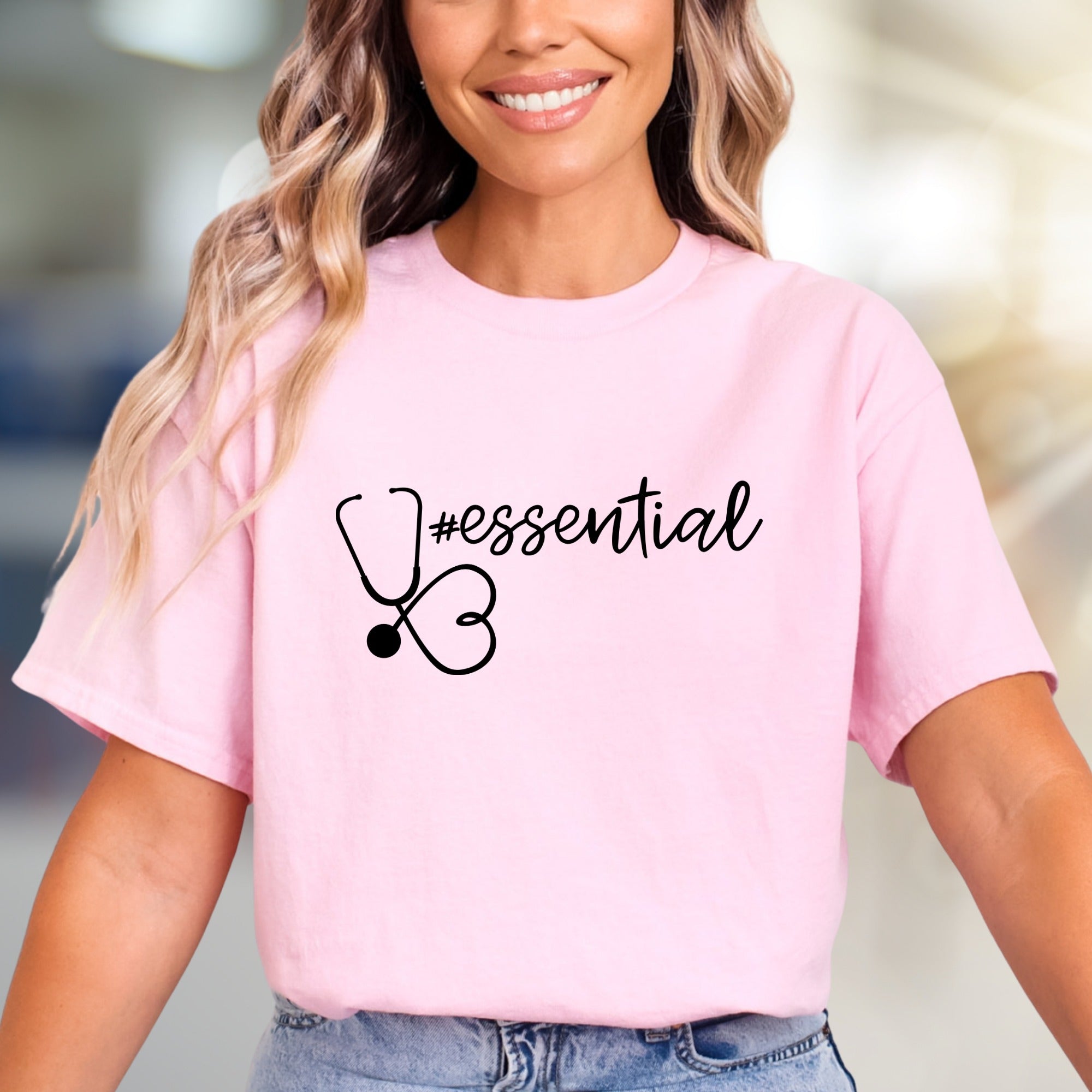 "#essential" Stethoscope Heart Graphic Tee, a Healthcare Hero Pick for Everyday Wear