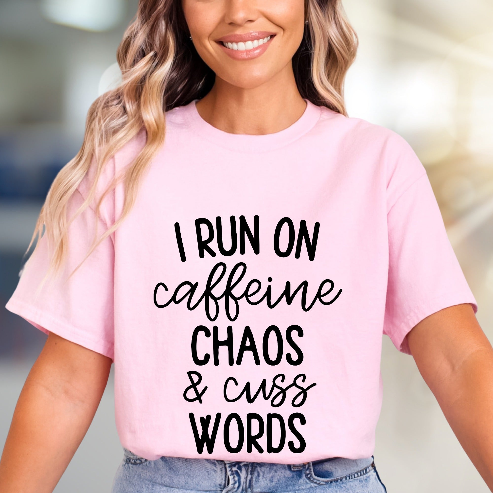 "I Run On Caffeine Chaos & Cuss Words" Graphic Tee, a Bold Statement Unise Tee