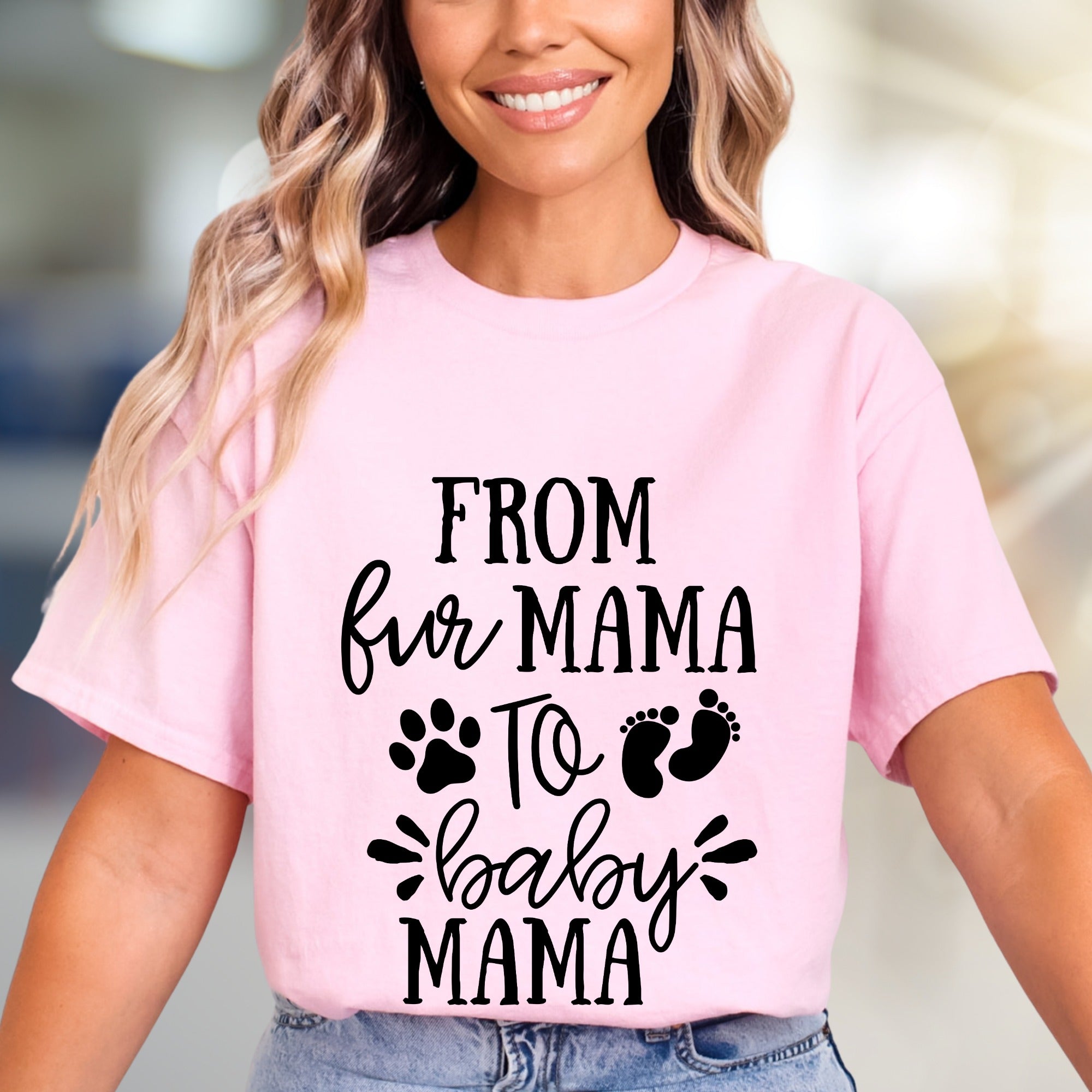 "From Fur Mama To Baby Mama" Pregnancy Reveal Graphic Tee, a Heartfelt Gift for New Moms