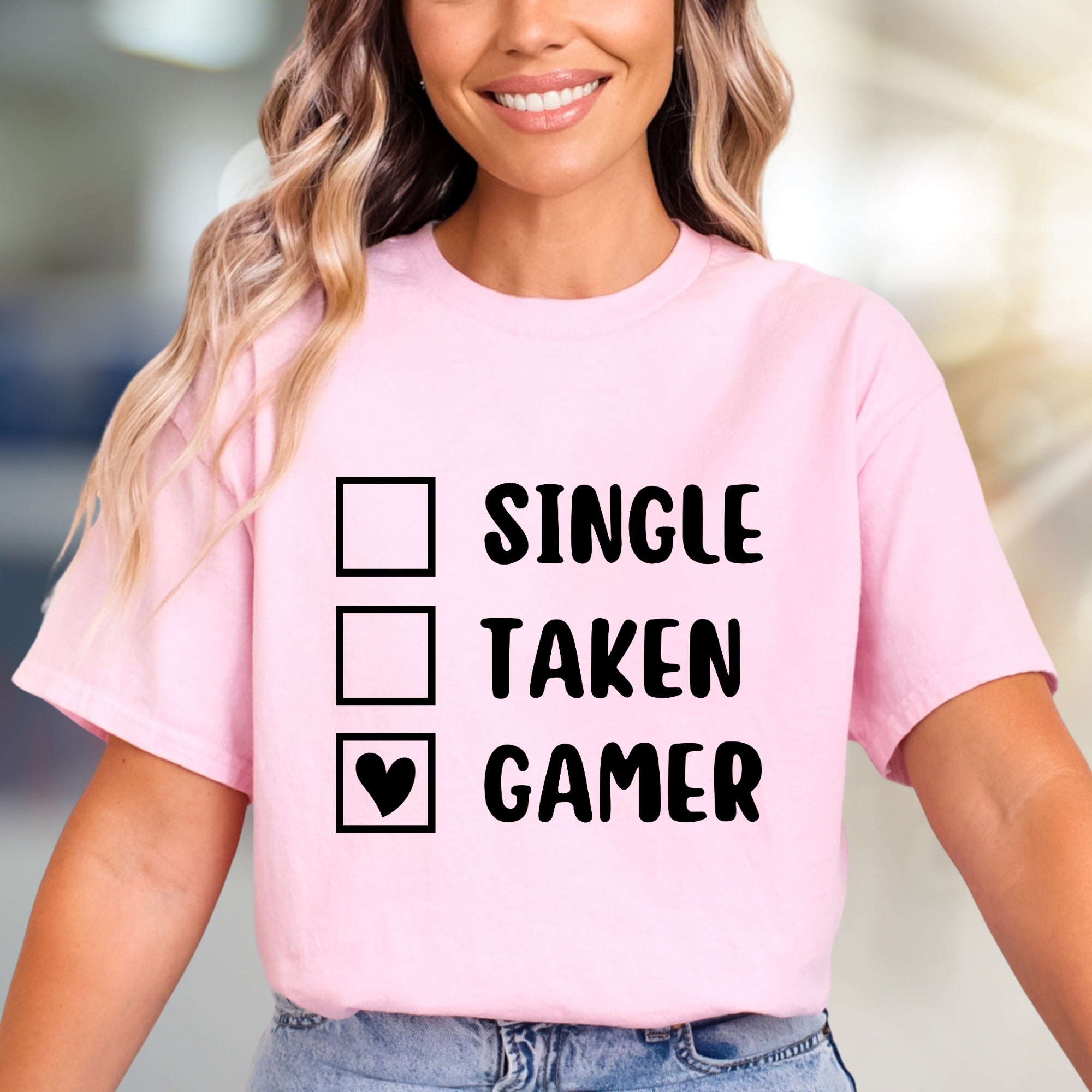 "Single, Taken, Gamer" Checklist Graphic Tee, a Witty Statement for Gamers