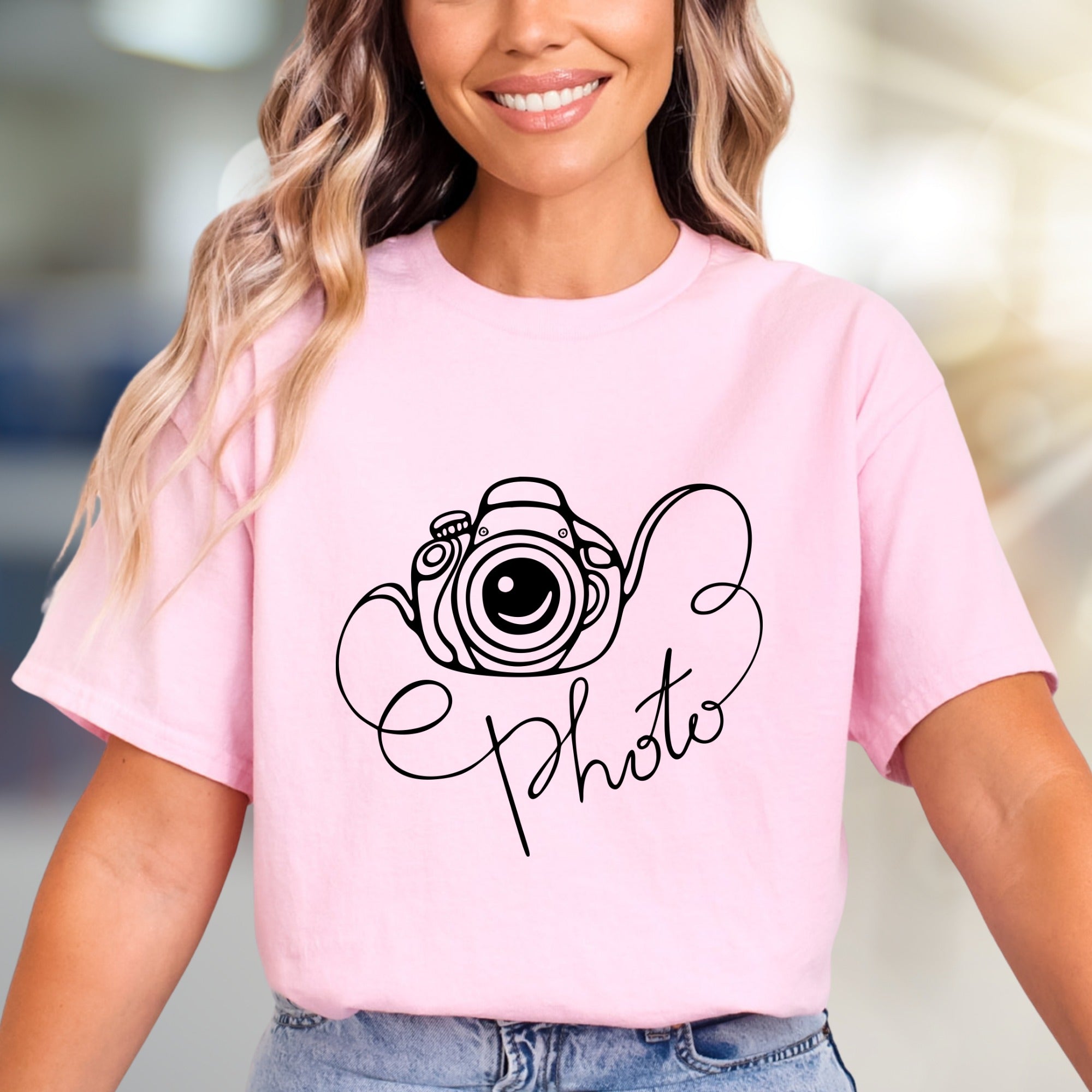 "Photo" Camera Sketch Graphic Tee, a Creative Pick for Photographers