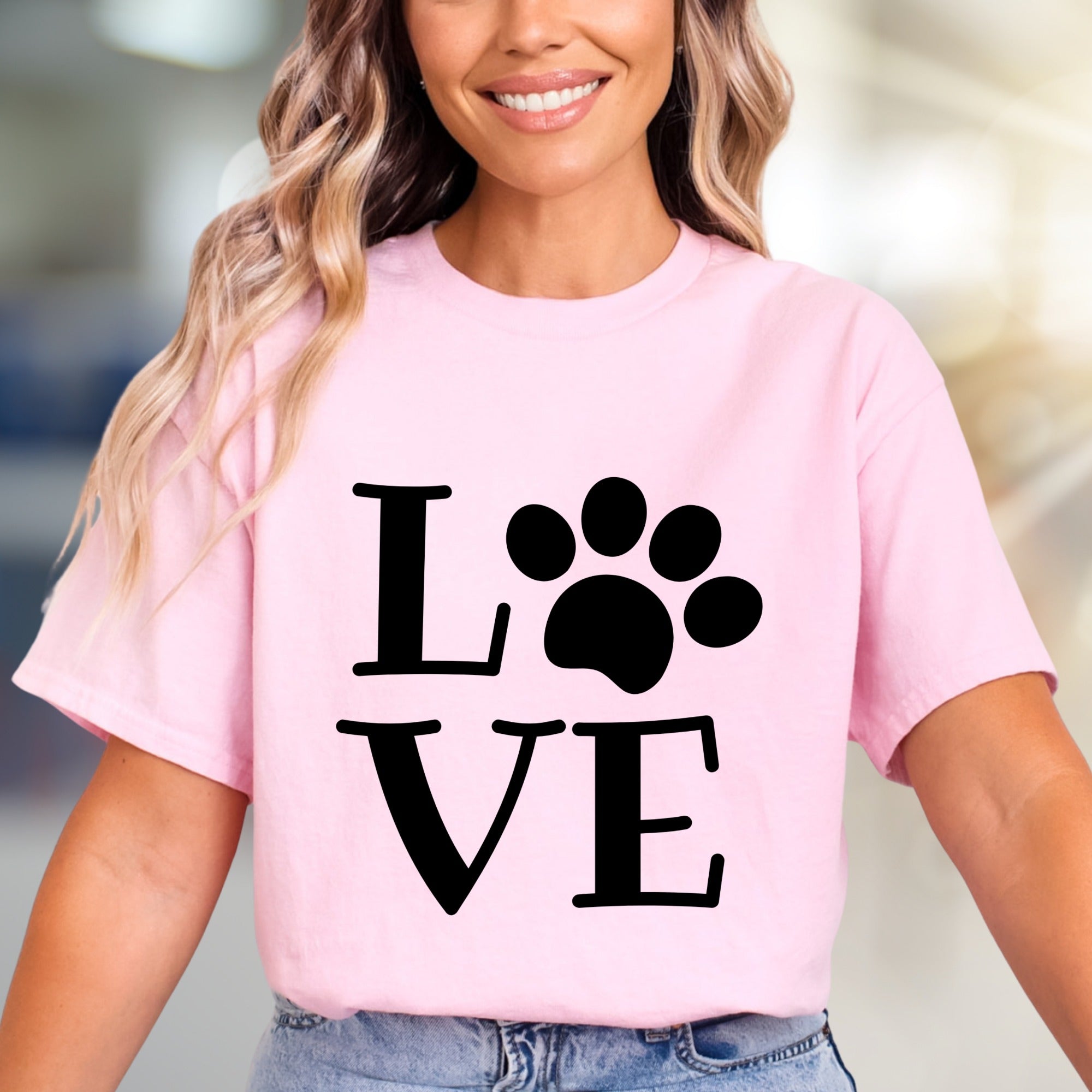"LOVE" Paw Print Aesthetic Graphic Tee, a Pet Lover's Pick for Everyday Wear
