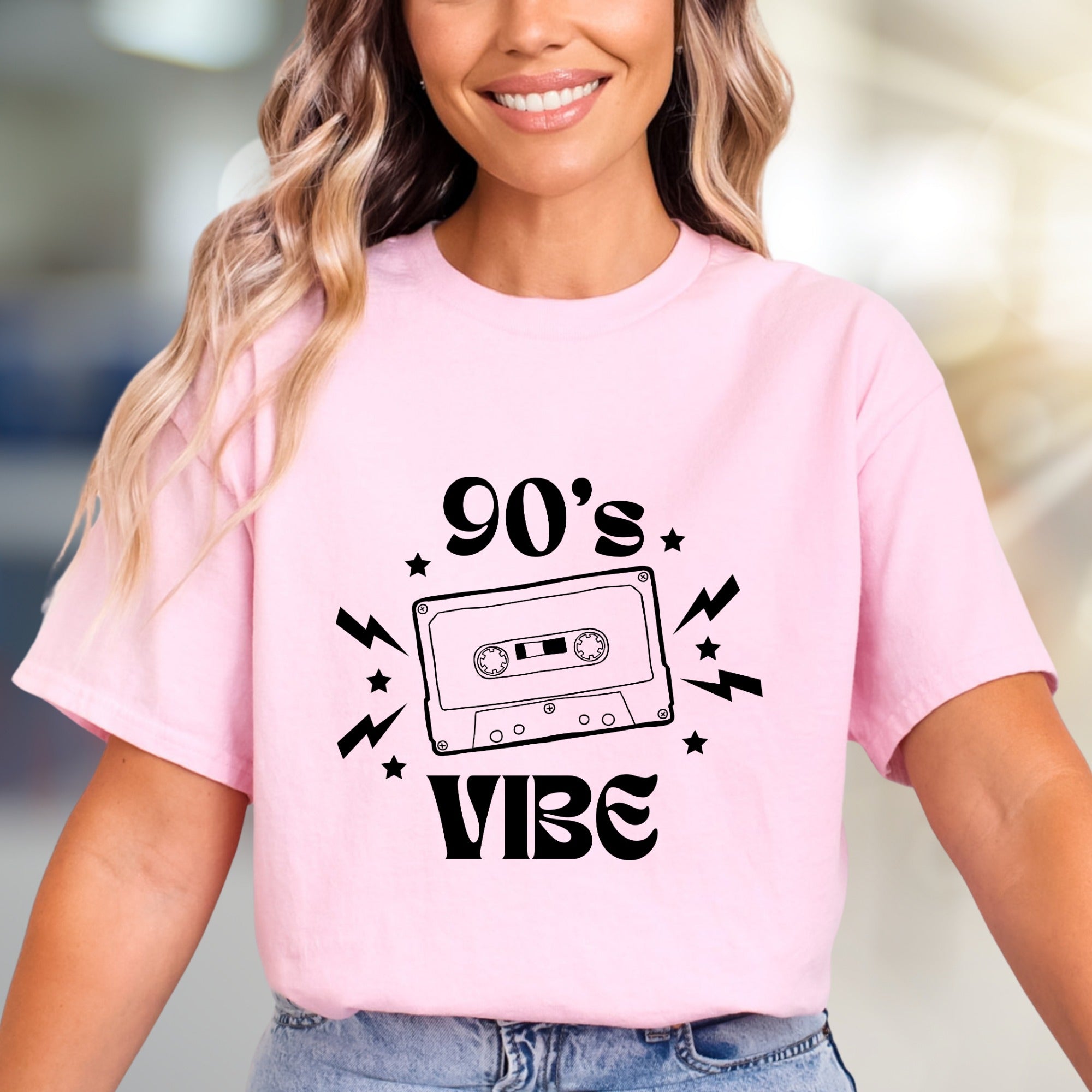 "90's VIBE" Retro Cassette Graphic Tee, a Nostalgic Pick for Music Lovers