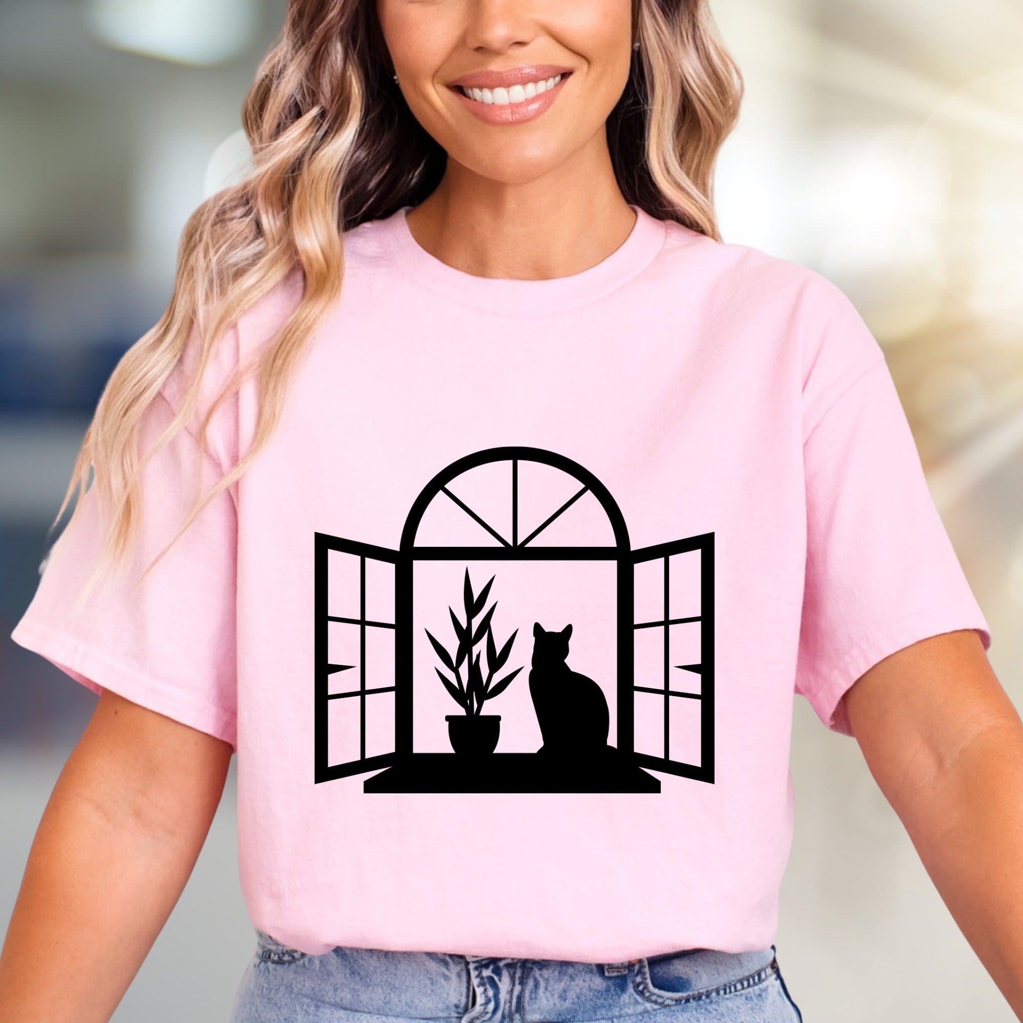 Window Cat & Plant Graphic Tee, a Serene Lifestyle Pick for Cat Lovers