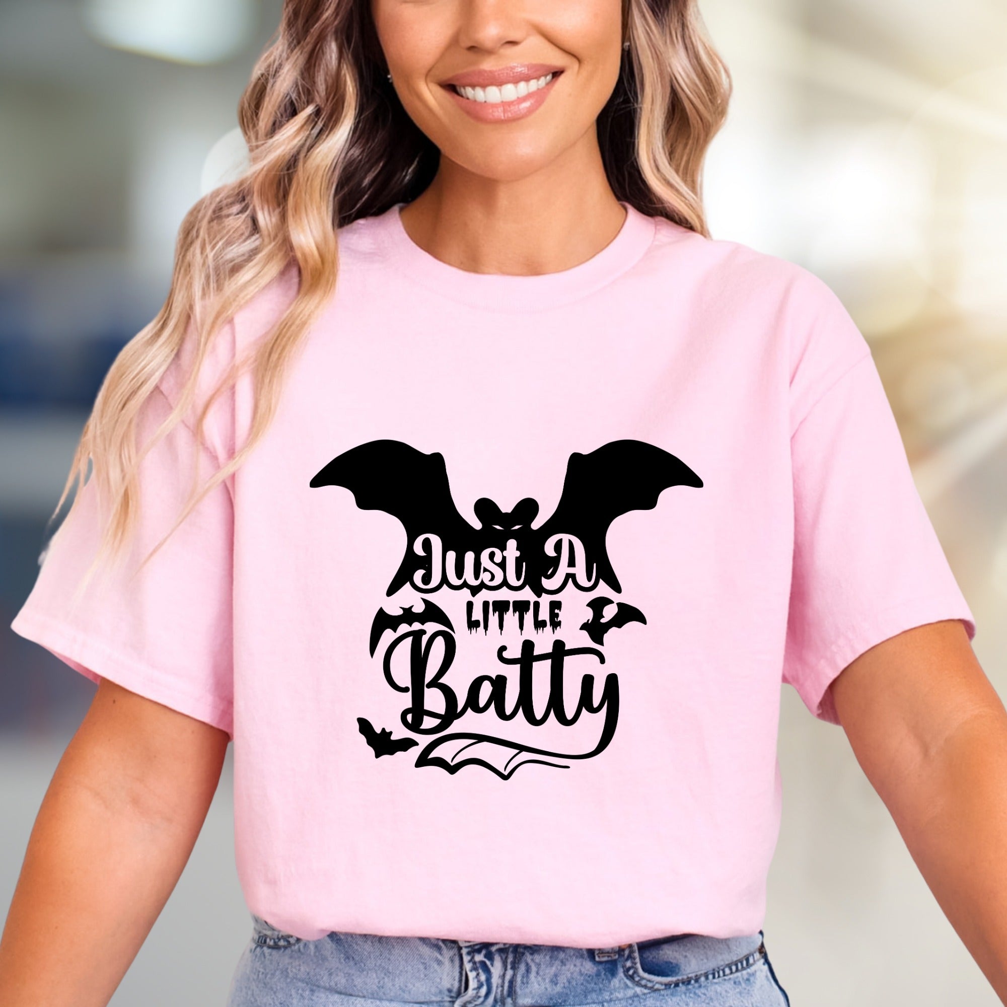"Just A Little Batty" Halloween Bat Graphic Tee, a Spooky Pick for Festive Fans