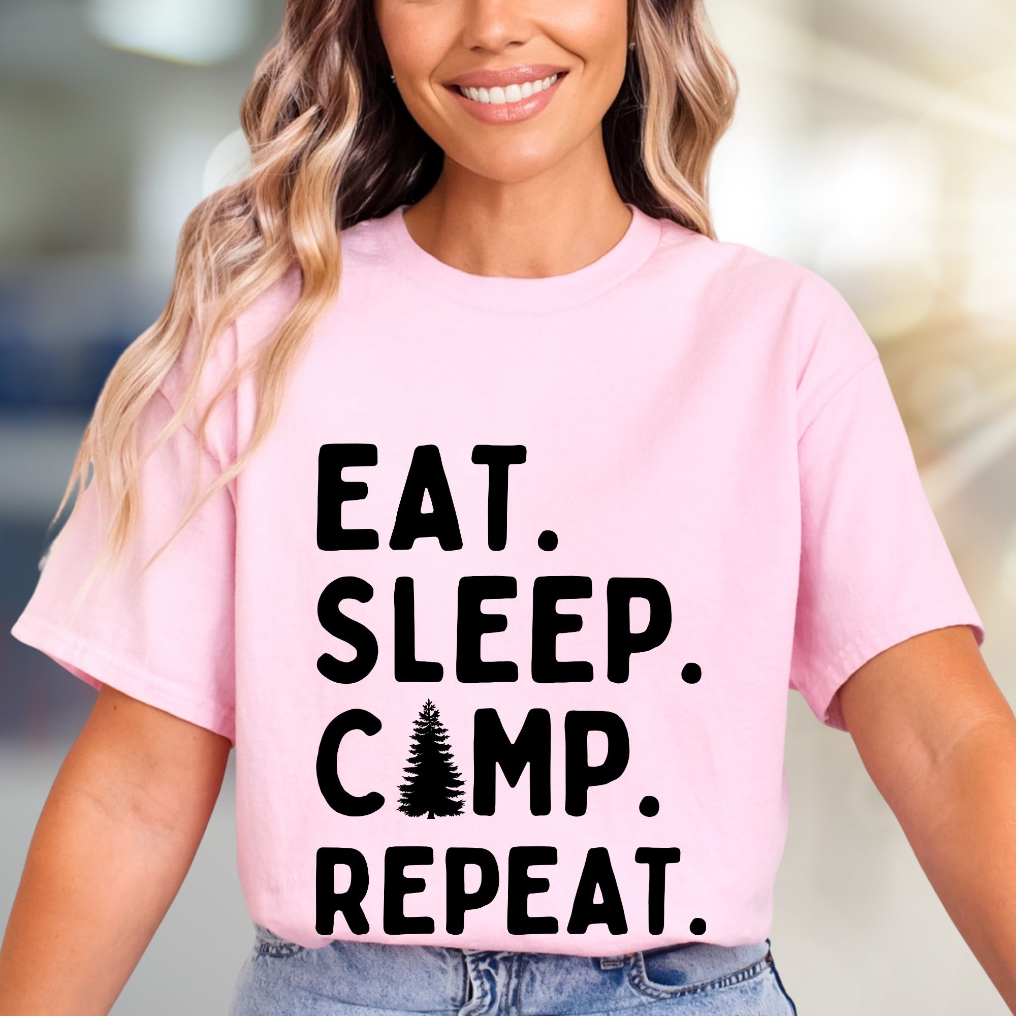 "Eat Sleep Camp Repeat" Outdoors Graphic Tee, a Nature Lover's Pick for Adventurers