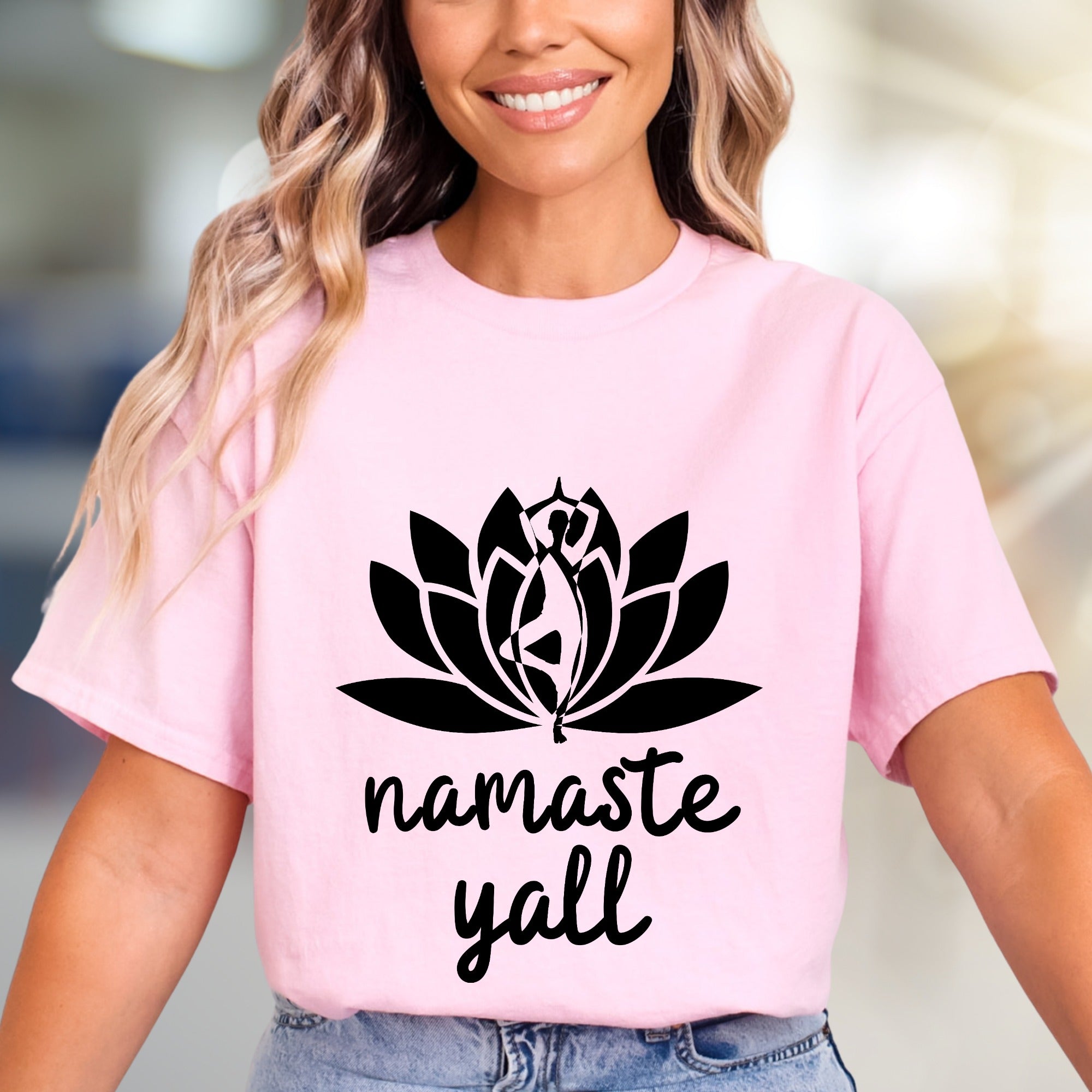 "Namaste Y'all" Lotus Yoga Graphic Tee, A Zen Southern Pick for Wellness Enthusiasts