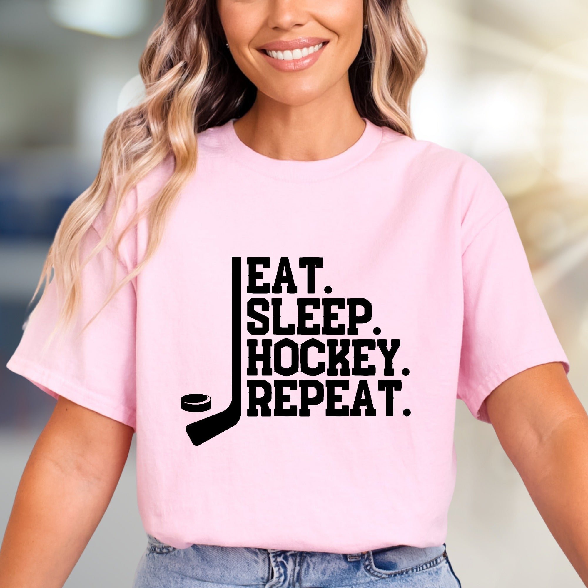 "EAT. SLEEP. HOCKEY. REPEAT." Hockey Lover Graphic Tee, a Lifestyle Pick for Sports Fans