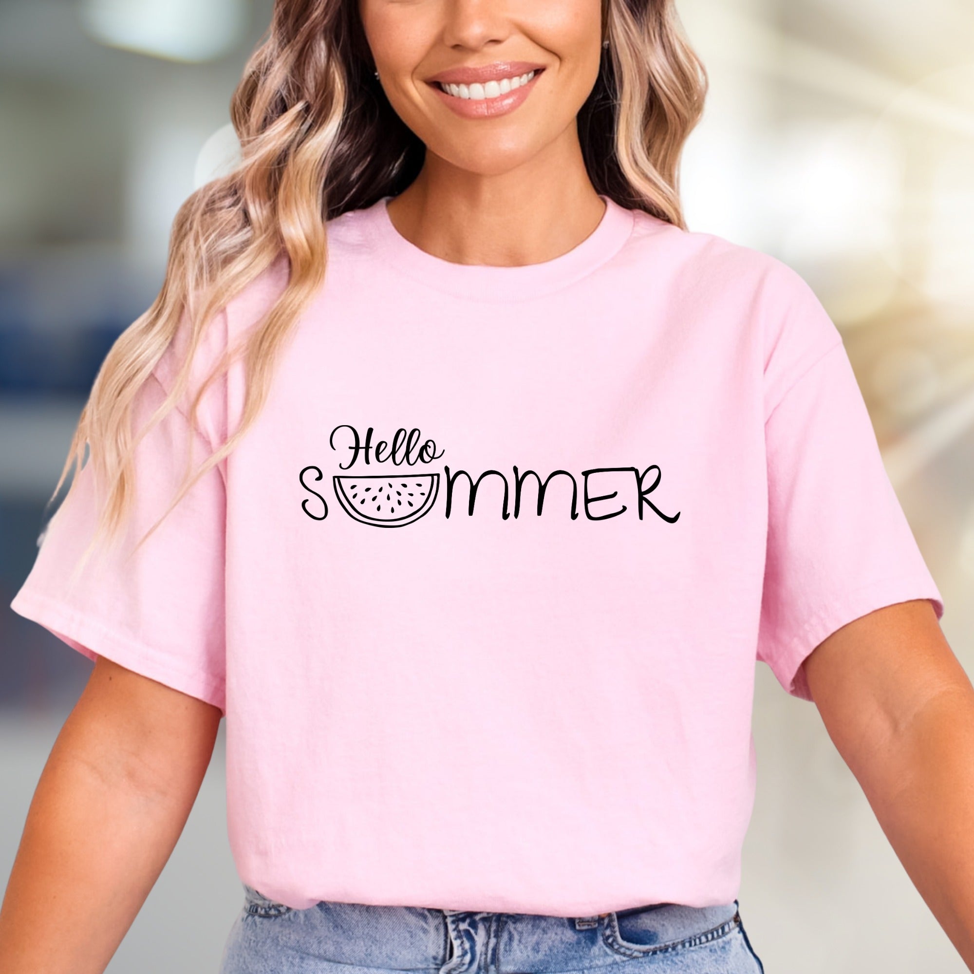 "Hello Summer" Watermelon Graphic Tee, a Sunny Day Pick for Vacation Lovers