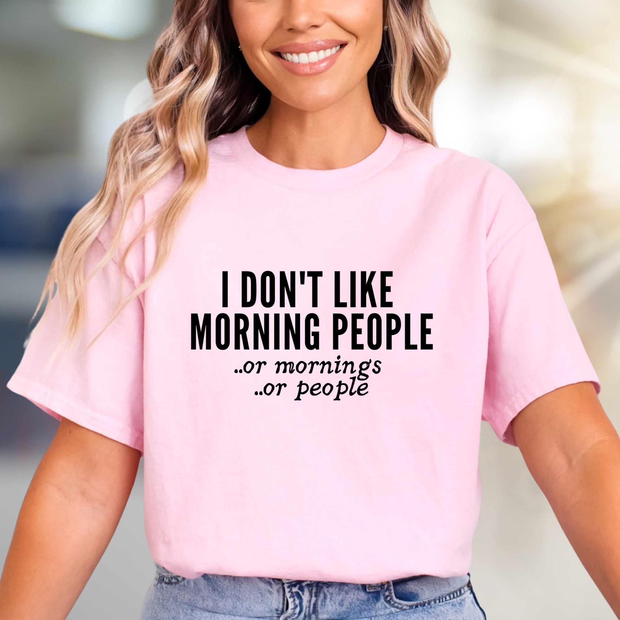 "I Don't Like Morning People" Funny Graphic Tee, a Witty Pick for Introverts