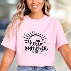 "hello summer" Sun & Wave Graphic Tee, a Vacation Style Pick for Beach Lovers