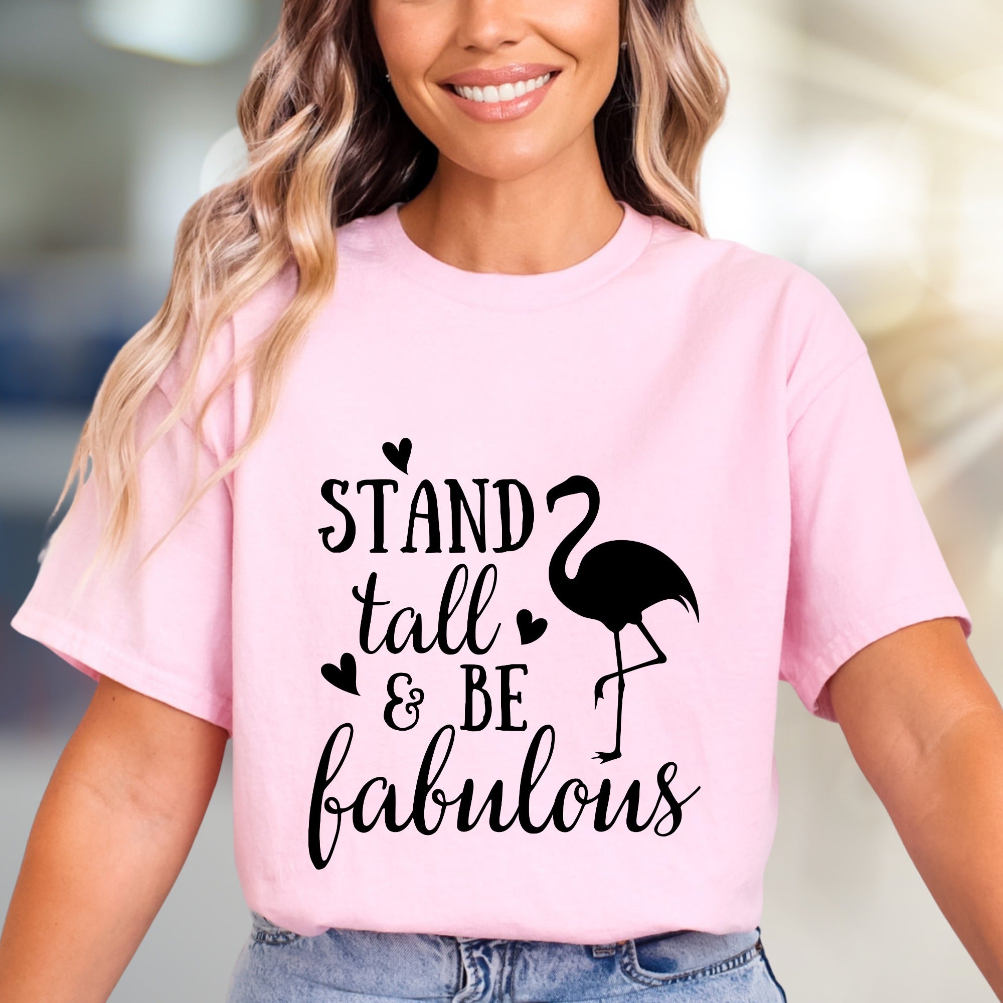 "Stand Tall & Be Fabulous" Flamingo Graphic Tee, a Positive Vibe Pick for Everyday Wear