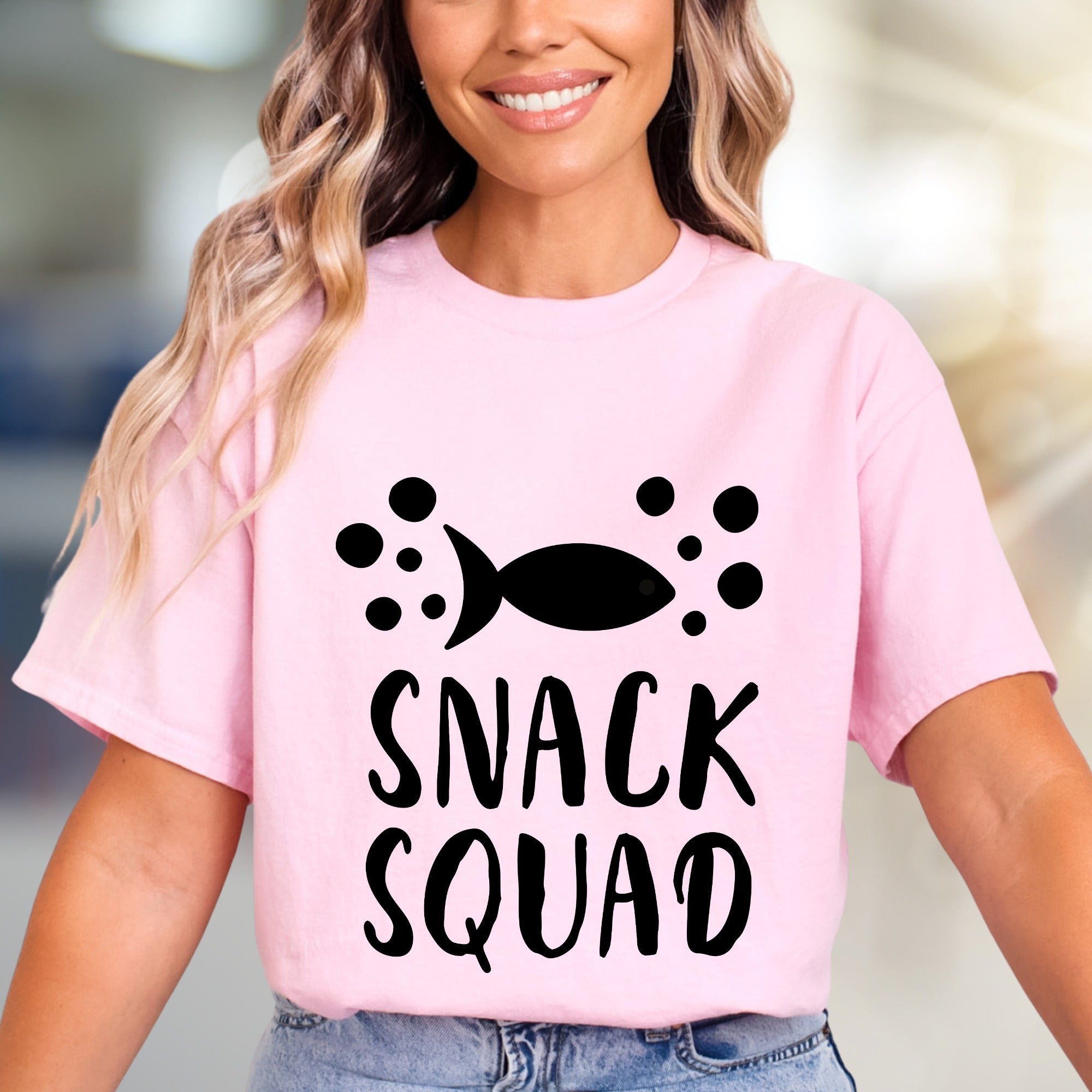 "SNACK SQUAD" Fish Bubble Graphic Tee, a Fun Casual Pick for Food Lovers