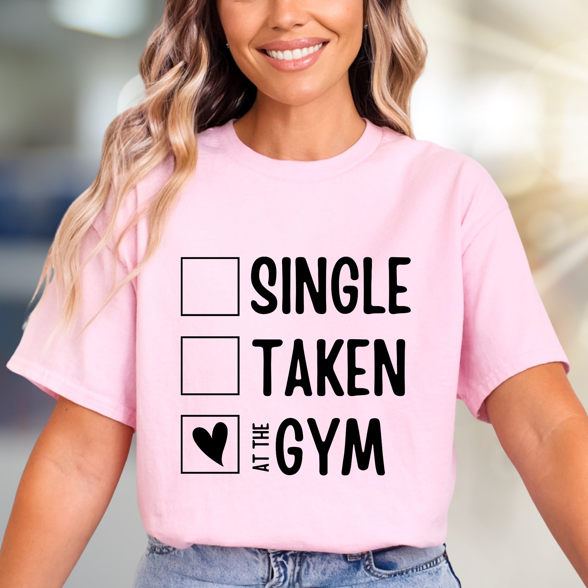 "Single, Taken, At The Gym" Workout Graphic Tee, a Fitness Humor Pick for Gym Lovers