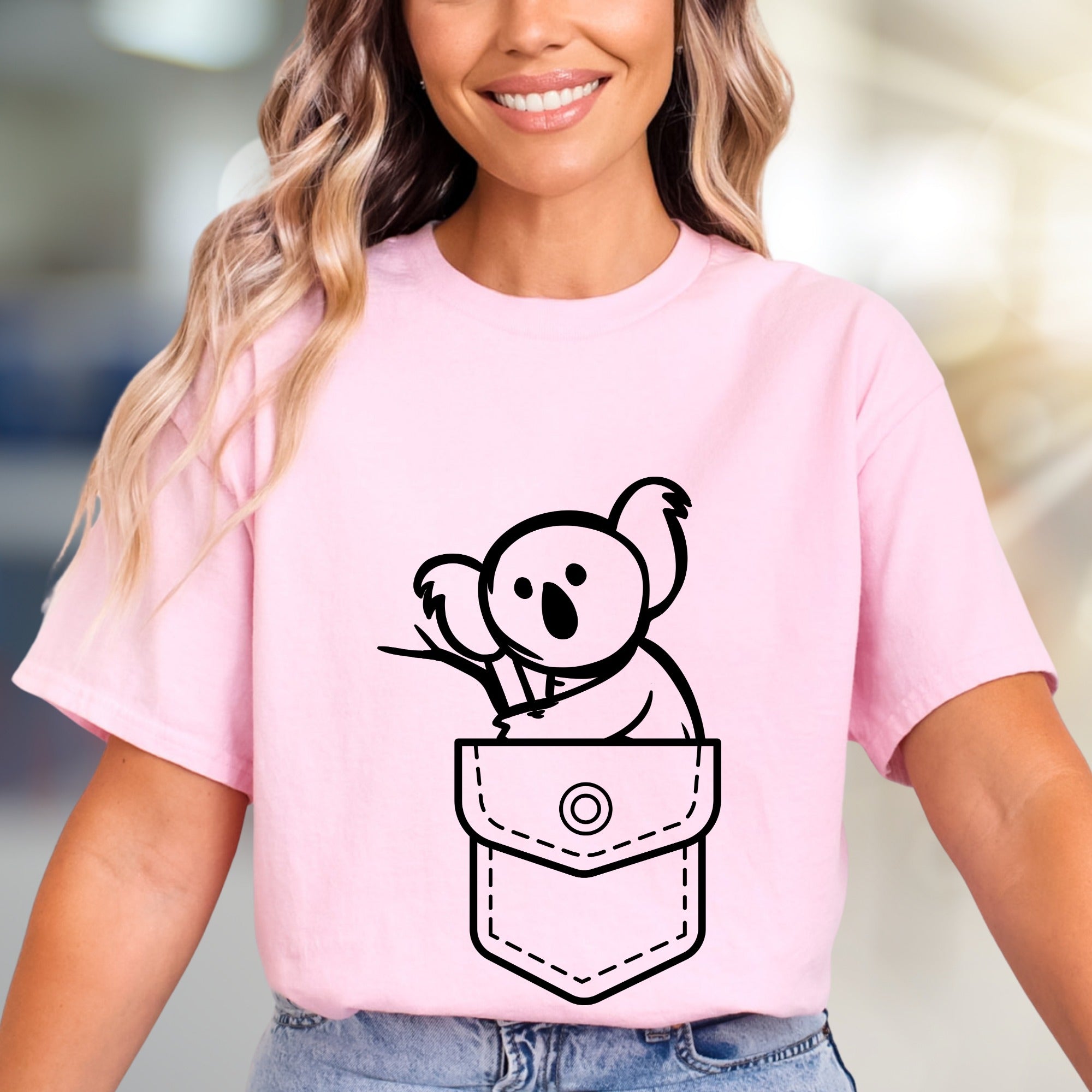 Little Koala Pocket Graphic Tee, A Cute Animal Lover's Pick for Everyday Wear