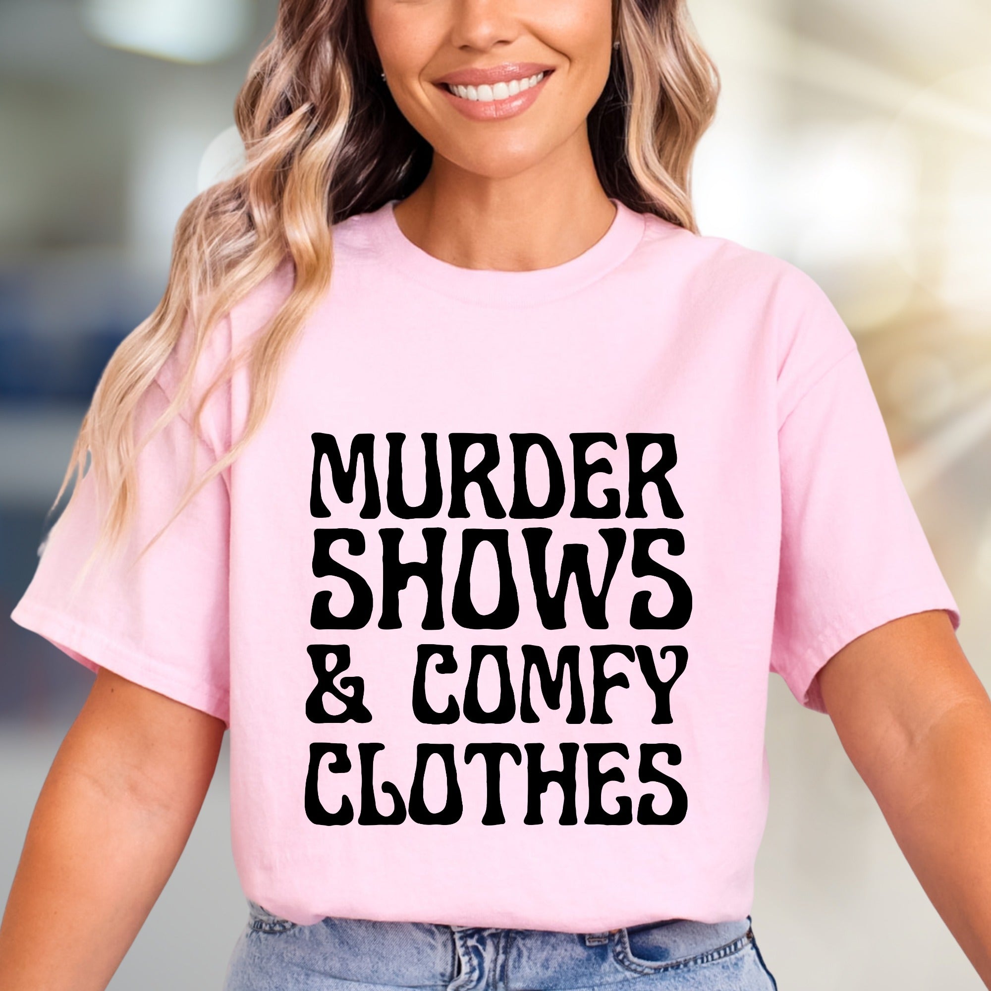 "Murder Shows & Comfy Clothes" Cozy Graphic Tee, a Lounge Lover's Pick for True Crime Fans