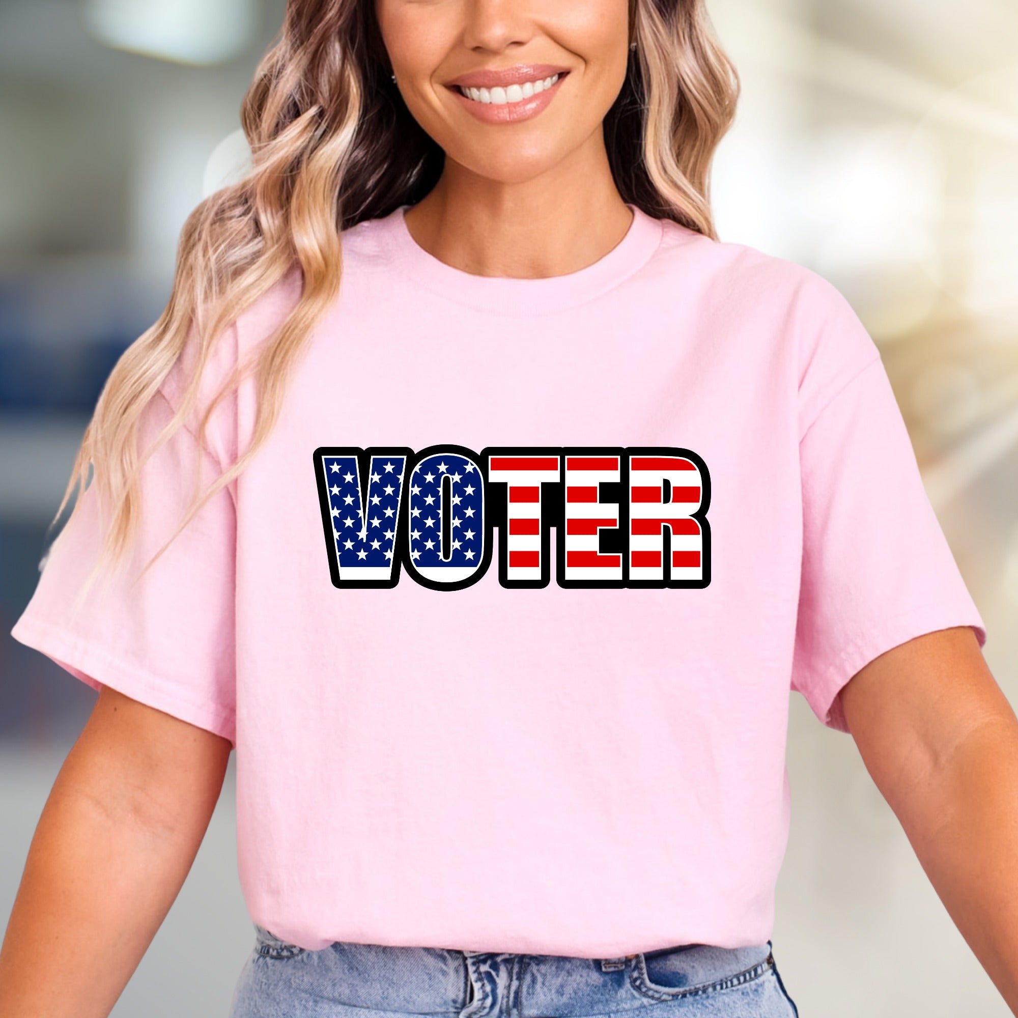 "VOTER" American Flag Graphic Tee, a Patriotic Pick for Engaged Citizens