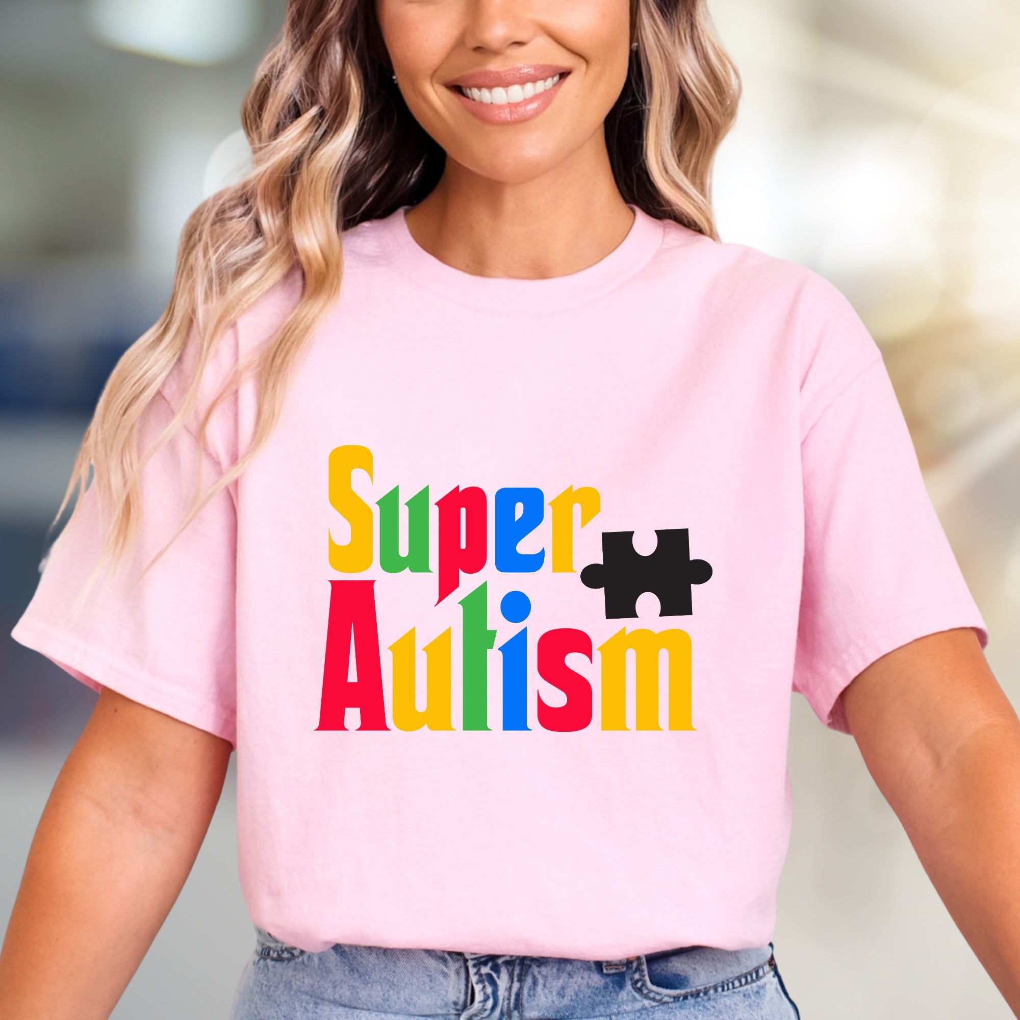 "Super Autism" Colorful Puzzle Tee, a Supportive Graphic Pick for Advocates