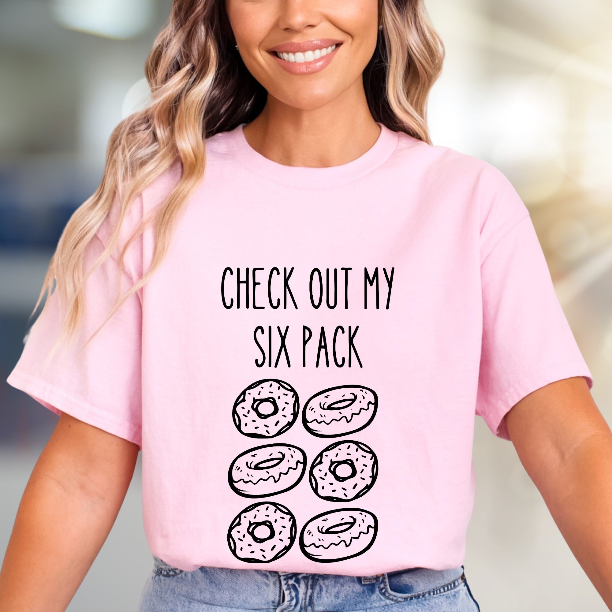 "CHECK OUT MY SIX PACK" Donut Lover Graphic Tee, a Funny Foodie Pick for Anyone