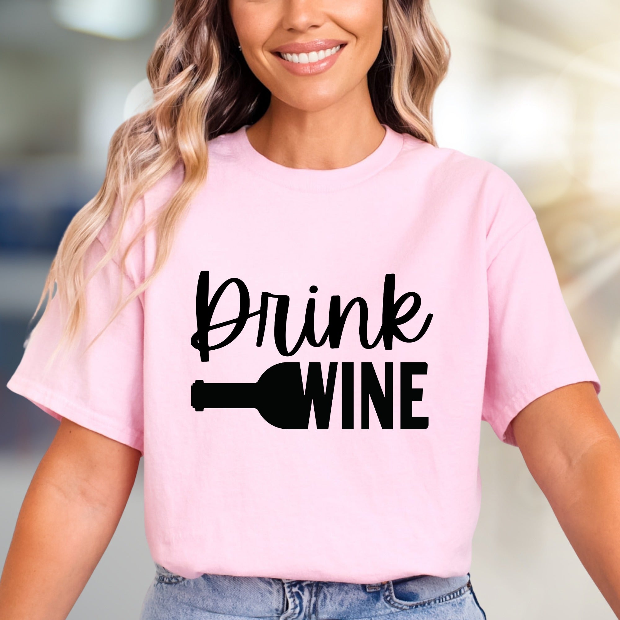 "Drink Wine" Fun Graphic Tee, a Casual Pick for Wine Lovers
