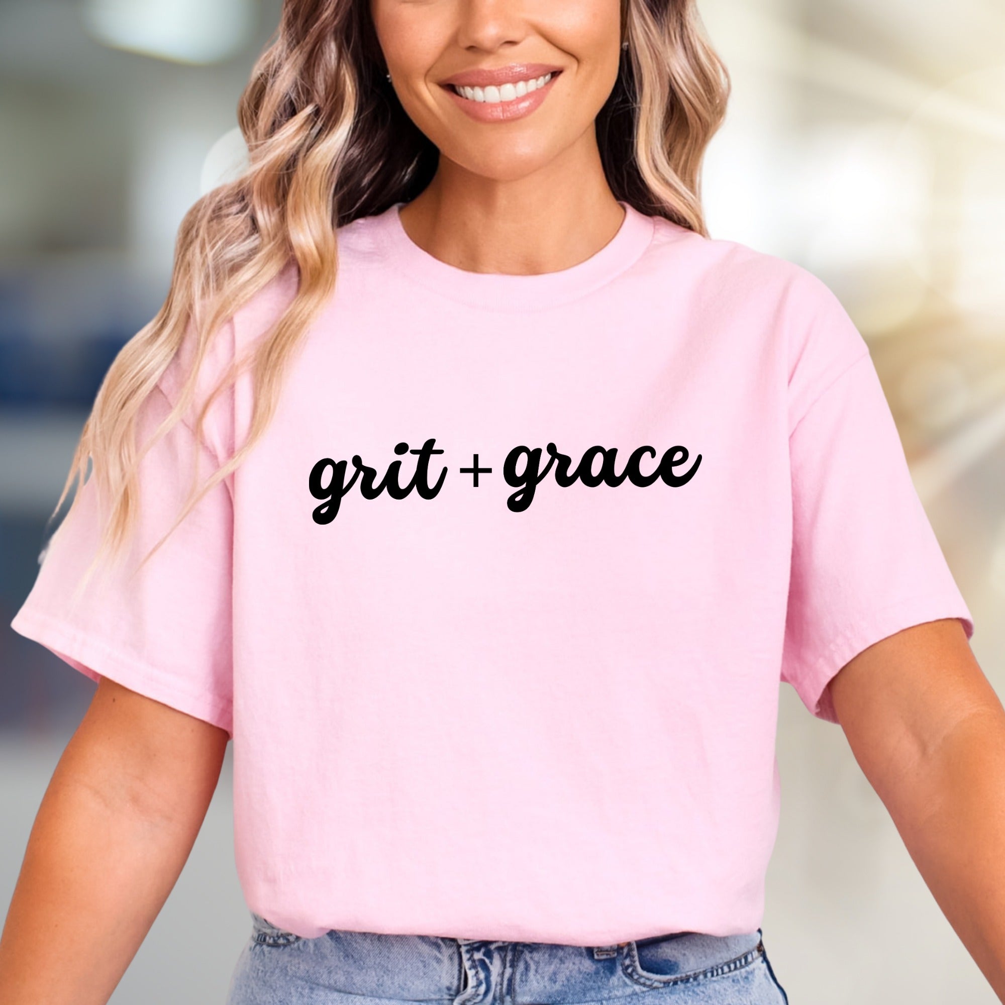 "grit + grace" Scripted Graphic Tee, a Motivational Pick for Everyday Inspiration