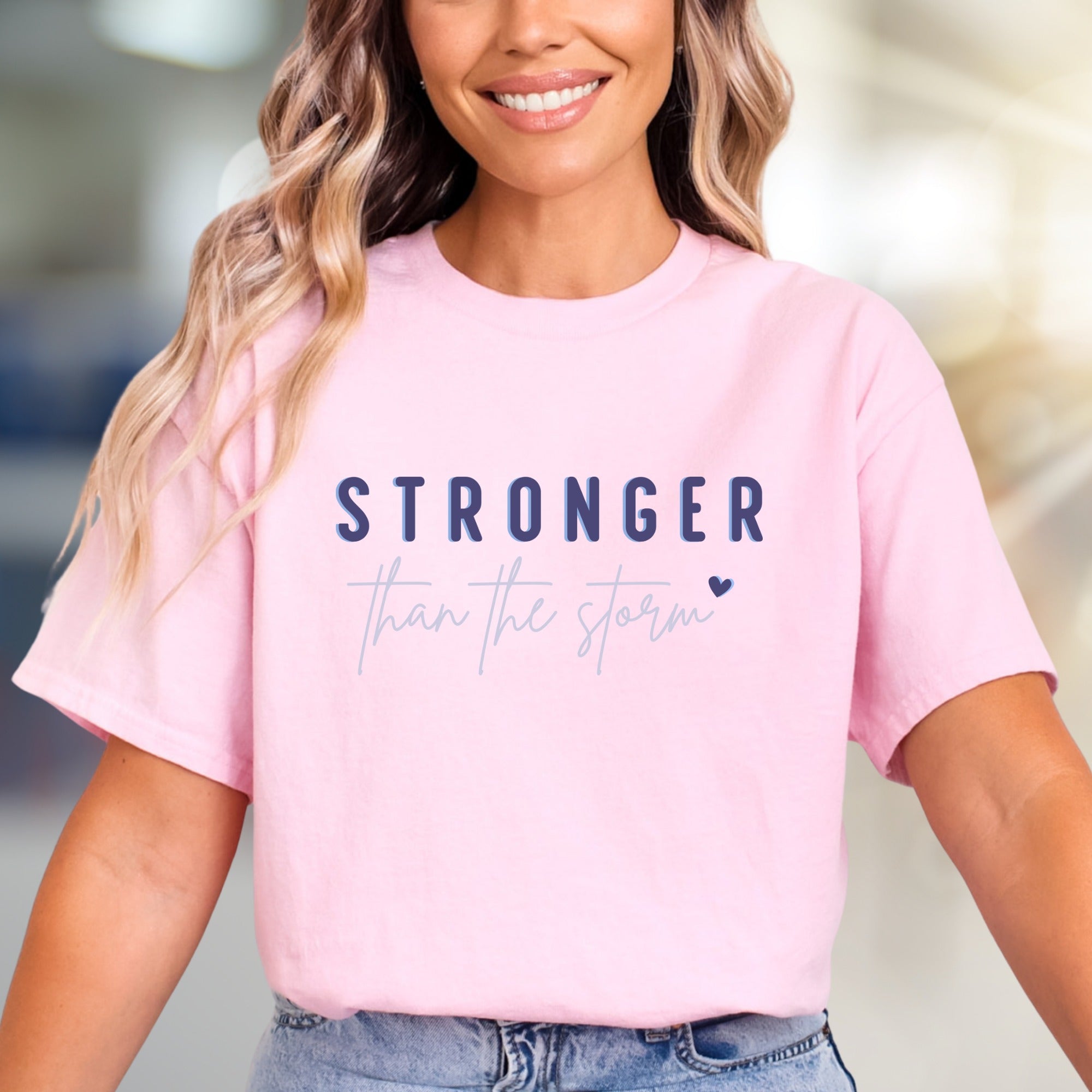 "STRONGER than the storm" Motivational Graphic Tee, an Uplifting Pick for Survivors