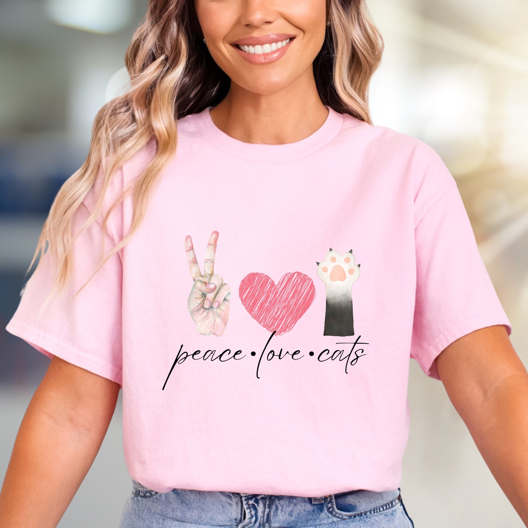 "peace love cats" Graphic Tee, a Feline Fan Pick for Cat Lovers