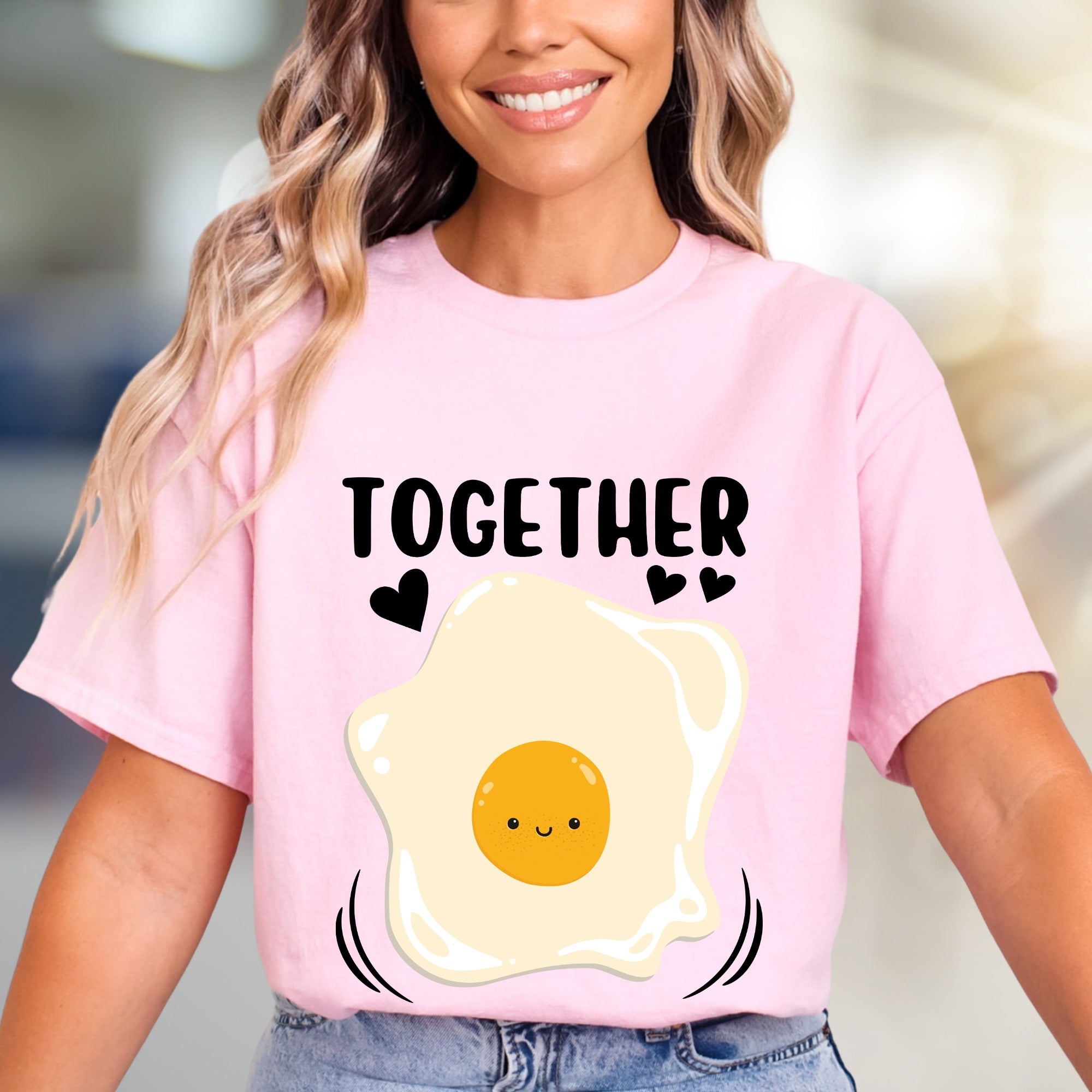 "TOGETHER" Cute Fried Egg Graphic Tee, A Playful Matching Pick for Couples