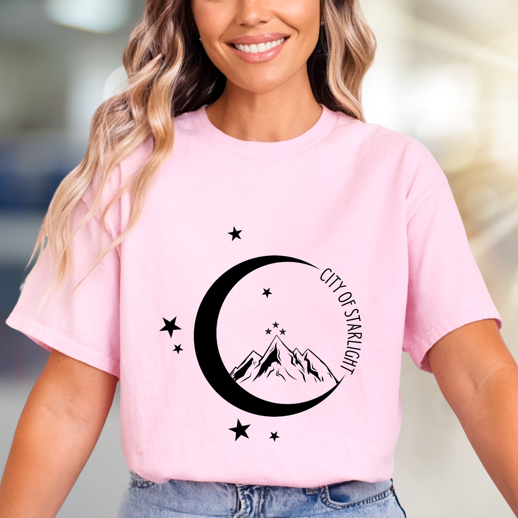 "City of Starlight" Mountain & Moon Graphic Tee, an Celestial Pick for Dreamers