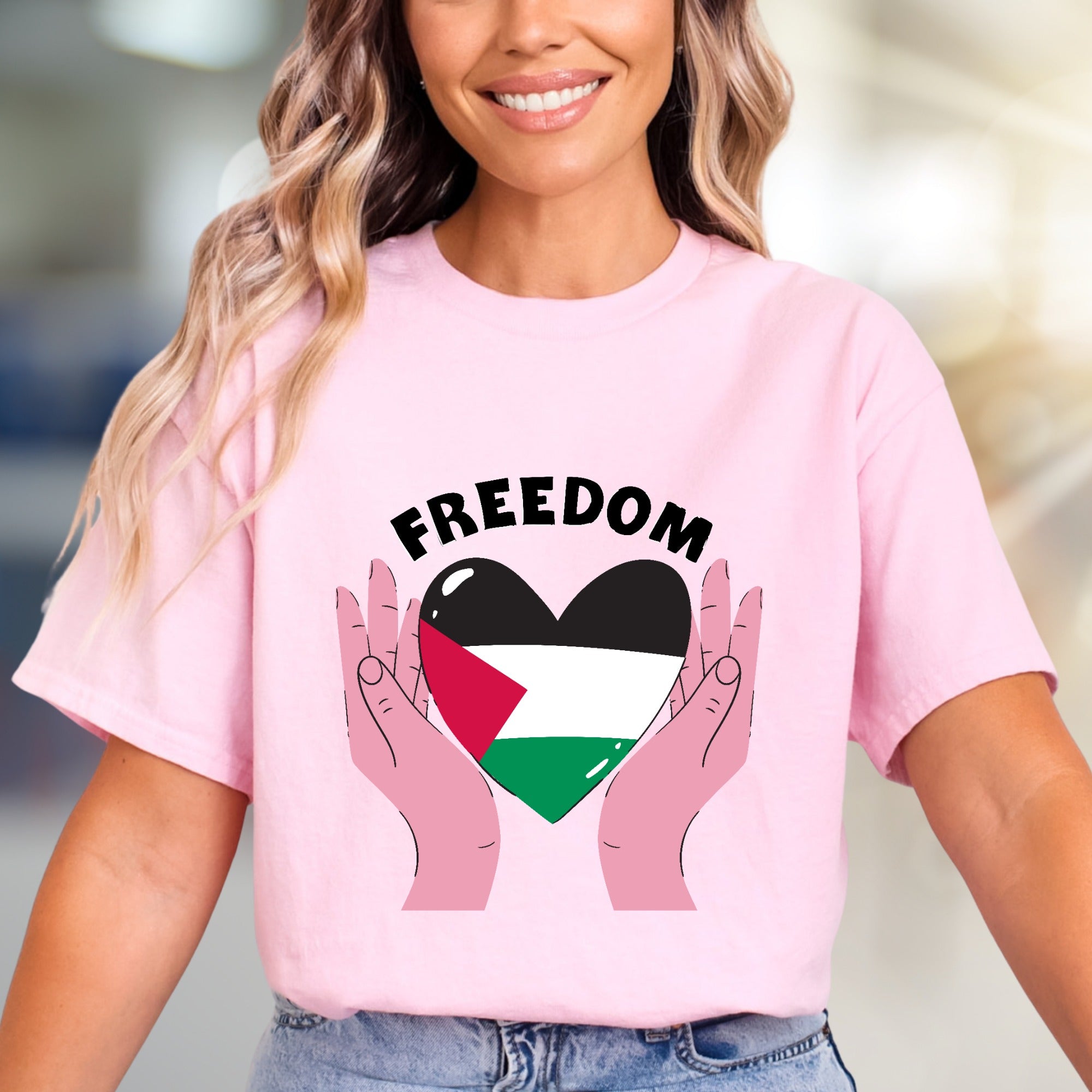"FREEDOM" Palestine Flag Heart Graphic Tee, a Solidarity Pick for Advocates