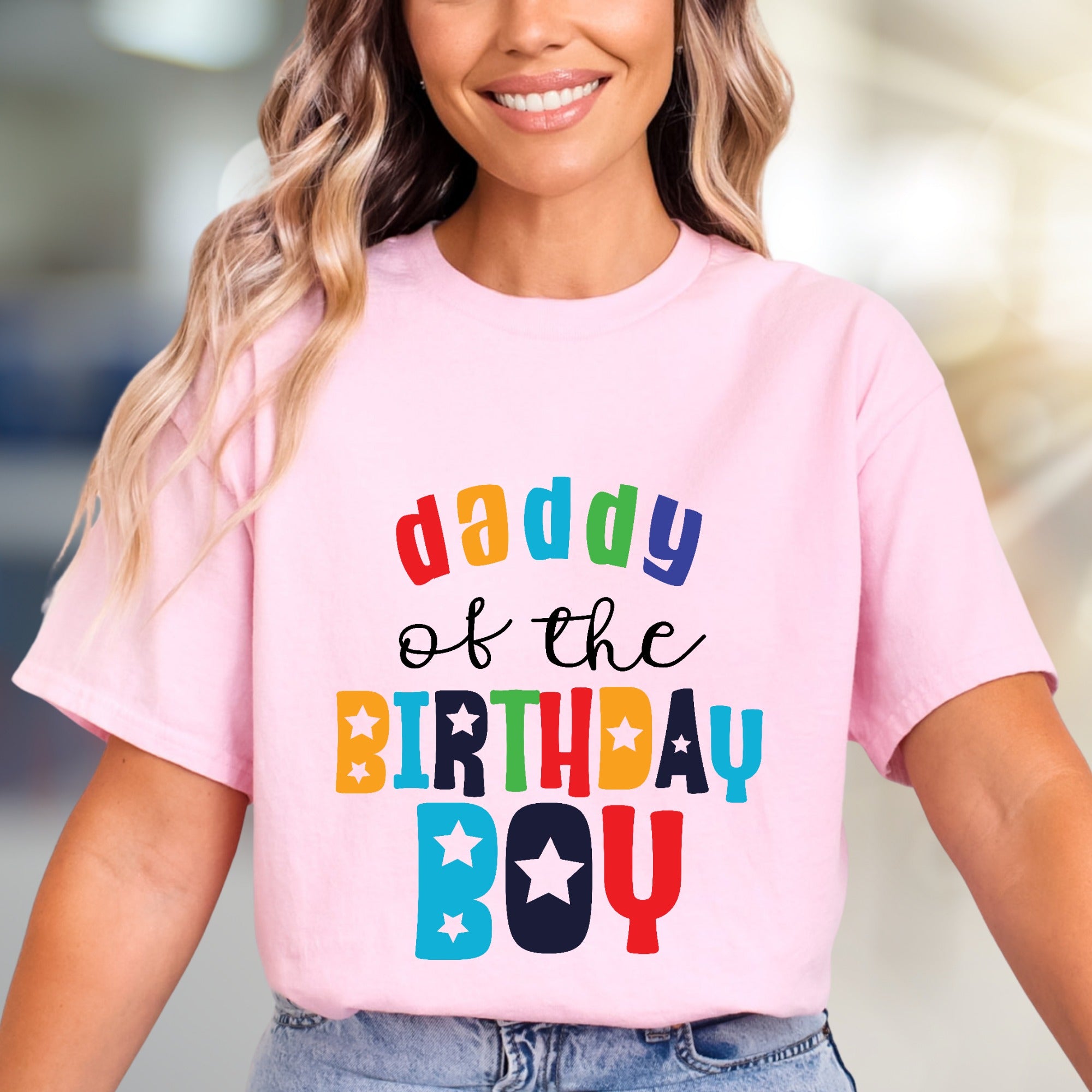 "Daddy of the Birthday Boy" Colorful Graphic Tee, a Celebration Pick for Dads