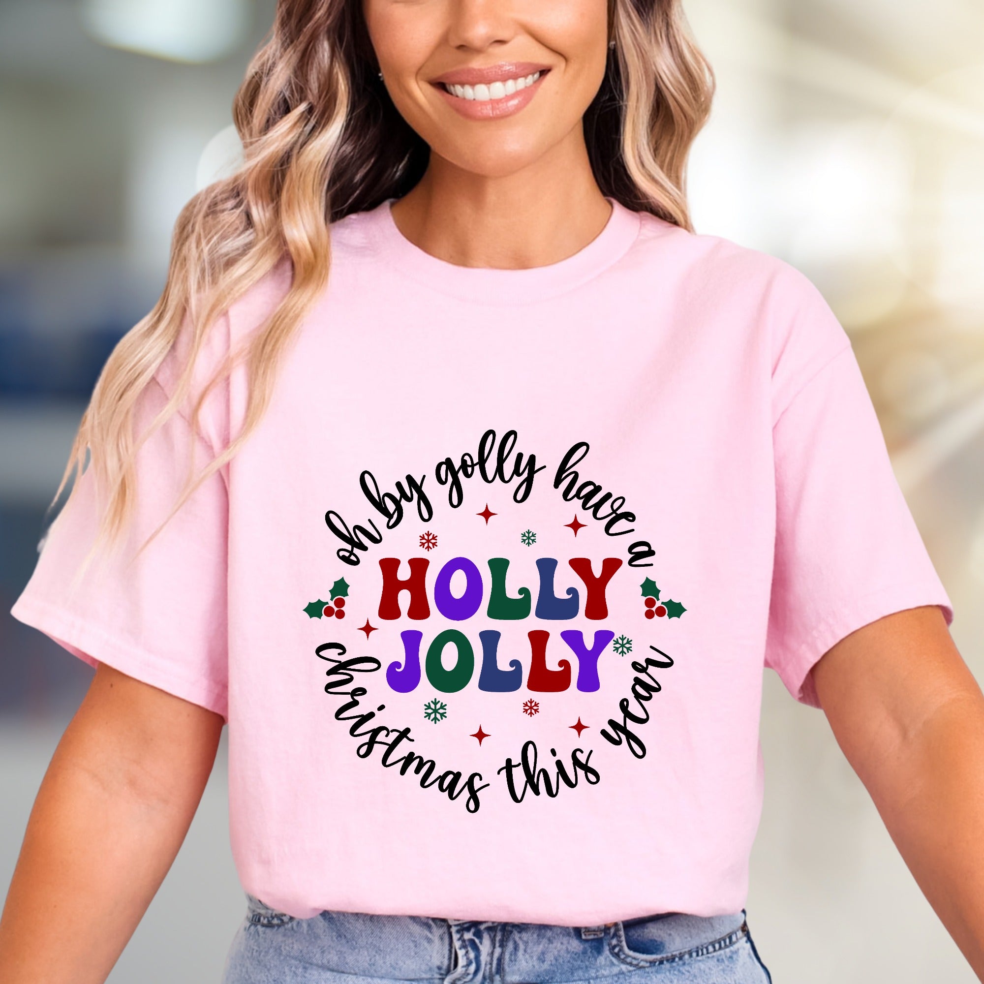 "Oh By Golly Have a Holly Jolly Christmas This Year" Retro Holiday Tee, a Festive Pick for Christmas Enthusiasts