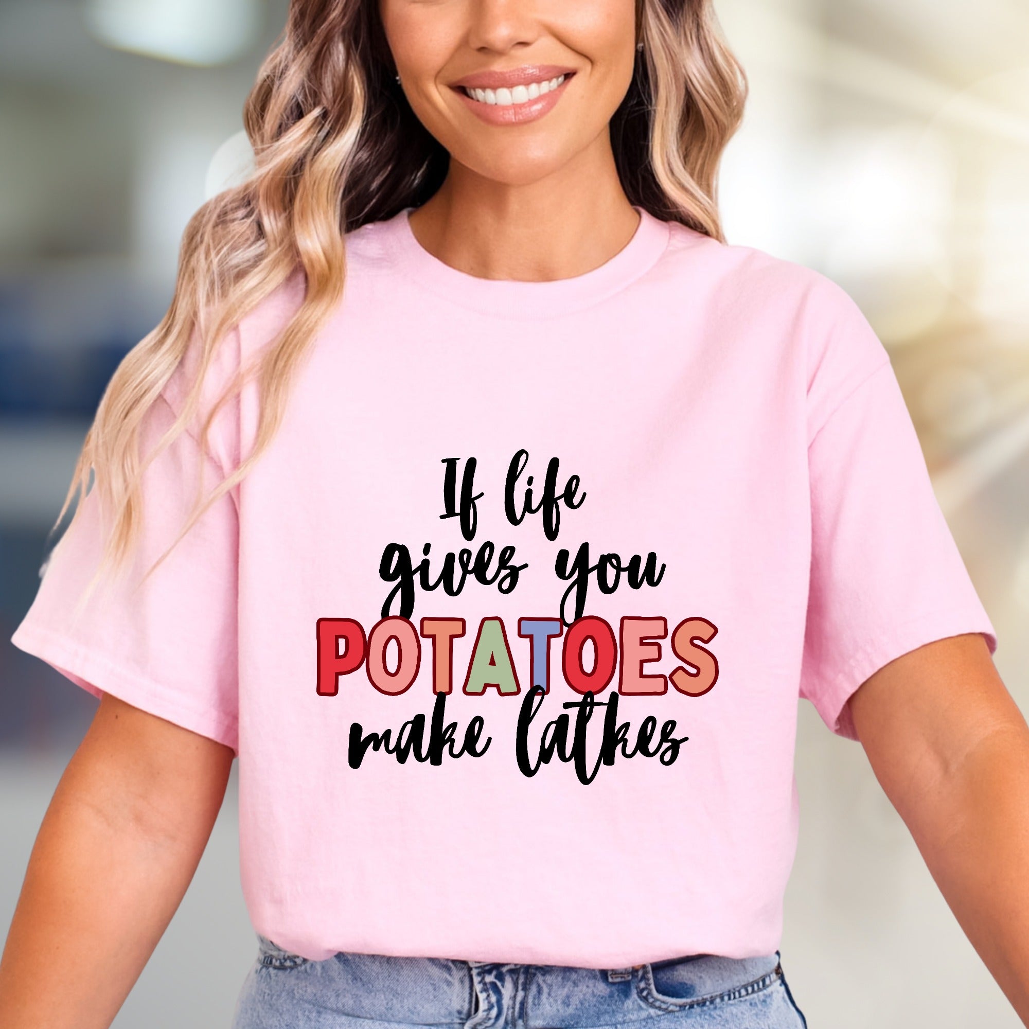 "If Life Gives You Potatoes Make Latkes" Funky Foodie Graphic Tee, a Quirky Kitchen Enthusiast Pick for Food Lovers